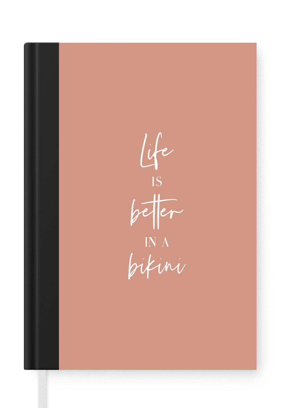 MuchoWow Notizbuch Das Leben ist besser im Bikini - Zitat - Pink, Journal, Merkzettel, Tagebuch, Notizheft, A5, 98 Seiten, Haushaltsbuch