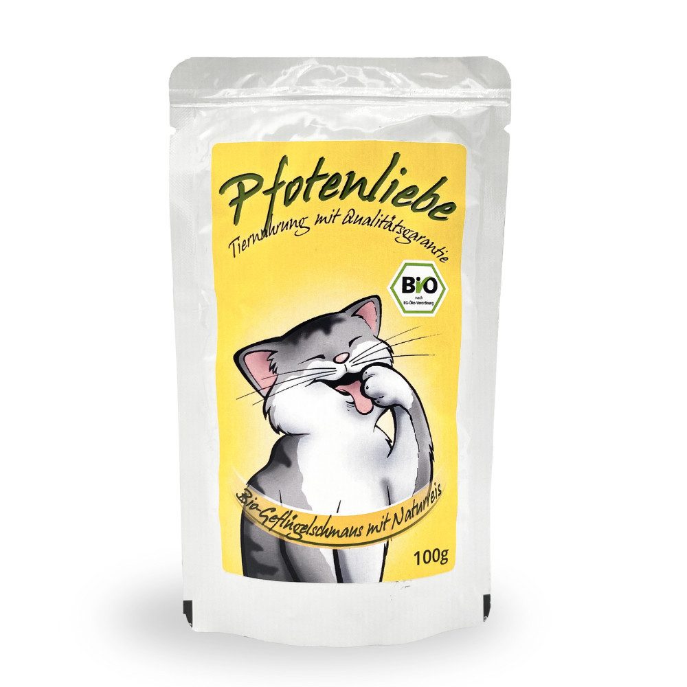 Pfotenliebe Bio-Geflügelschmaus mit Naturreis 6x100g, Nassfutter für: Katzen