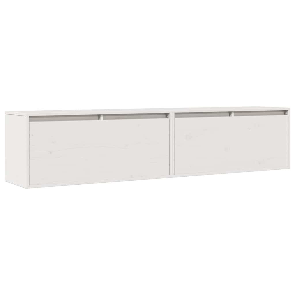 furnicato Wandregal Weißer Wandschrank aus massivem Kiefernholz 80 x 30 x 35 cm, 2-tlg., Stabiler Hängeschrank mit viel Stauraum als TV-Schrank im Wohnzimmer