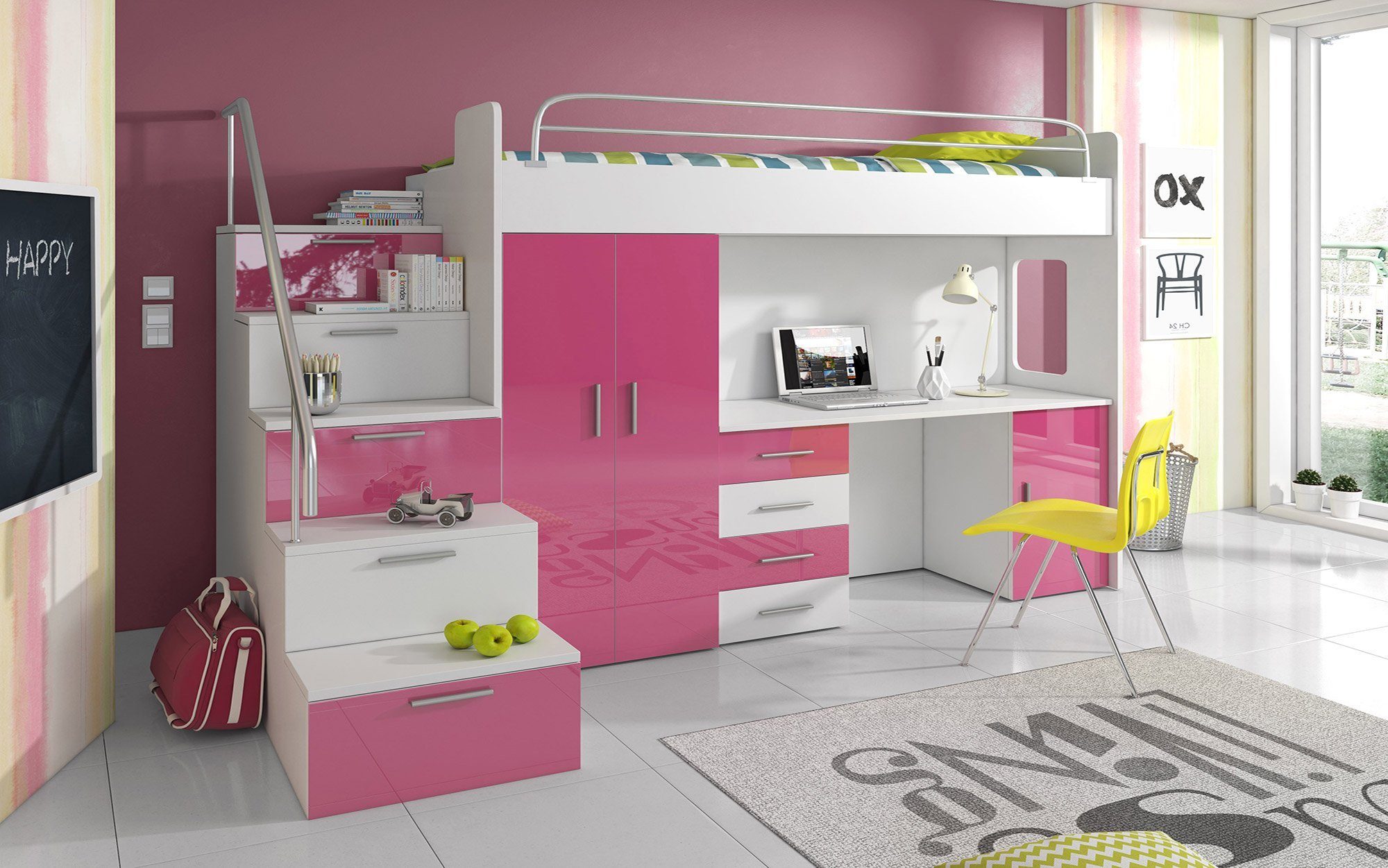 Baidani Kinderbett Dream, All-in-One-Kinderzimmerkombination Pink