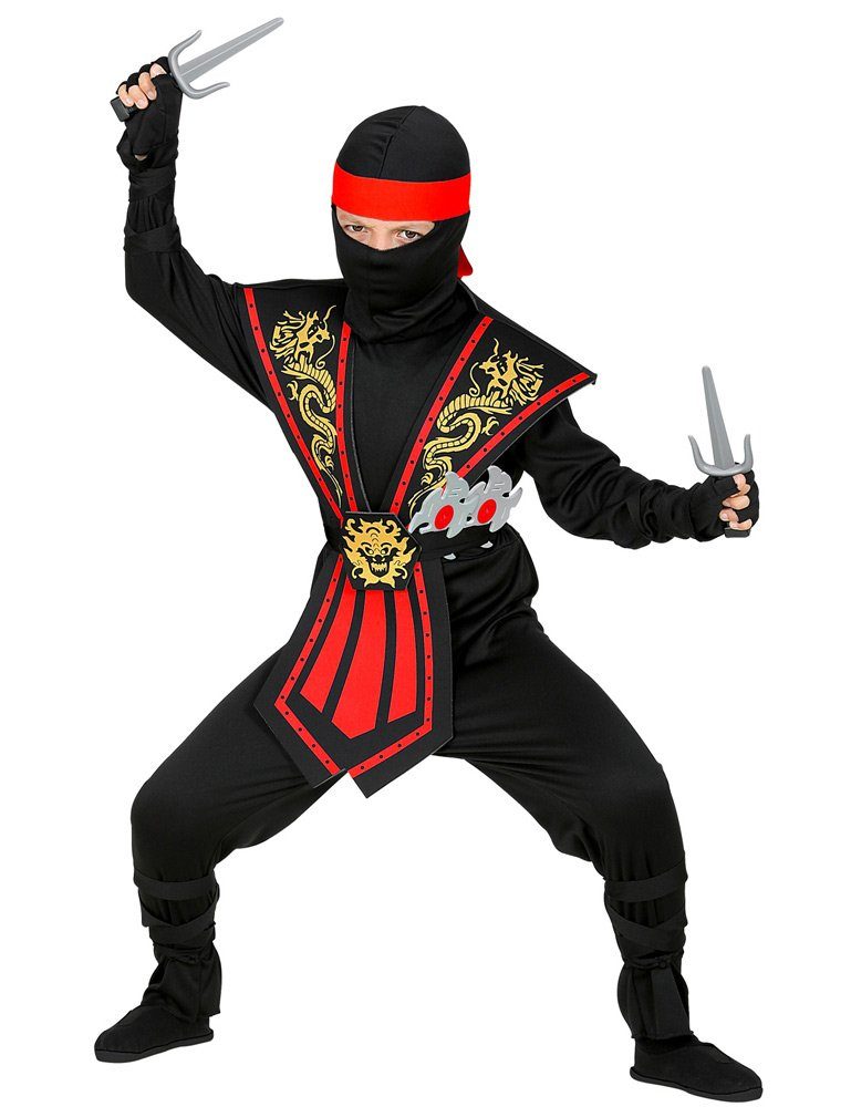 Widmann S.r.l. Kostüm Ninja Kostüm mit Zubehör für Kinder - Schwarz/Rot