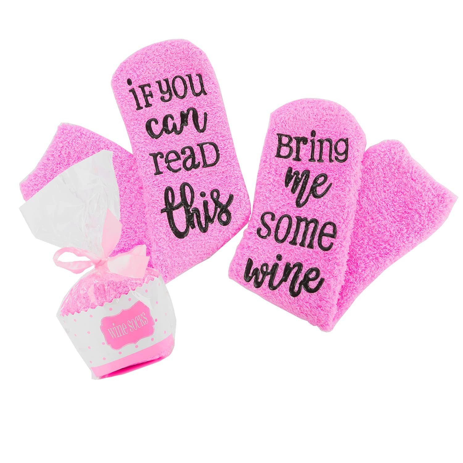 Geschenkehöhle Socken Flauschige Weinsocken - Wenn du das lesen kannst bring mir Wein Socken Füße hoch, Wein her - flauschig, frech & rutschfest in Розмір 34 bis 42