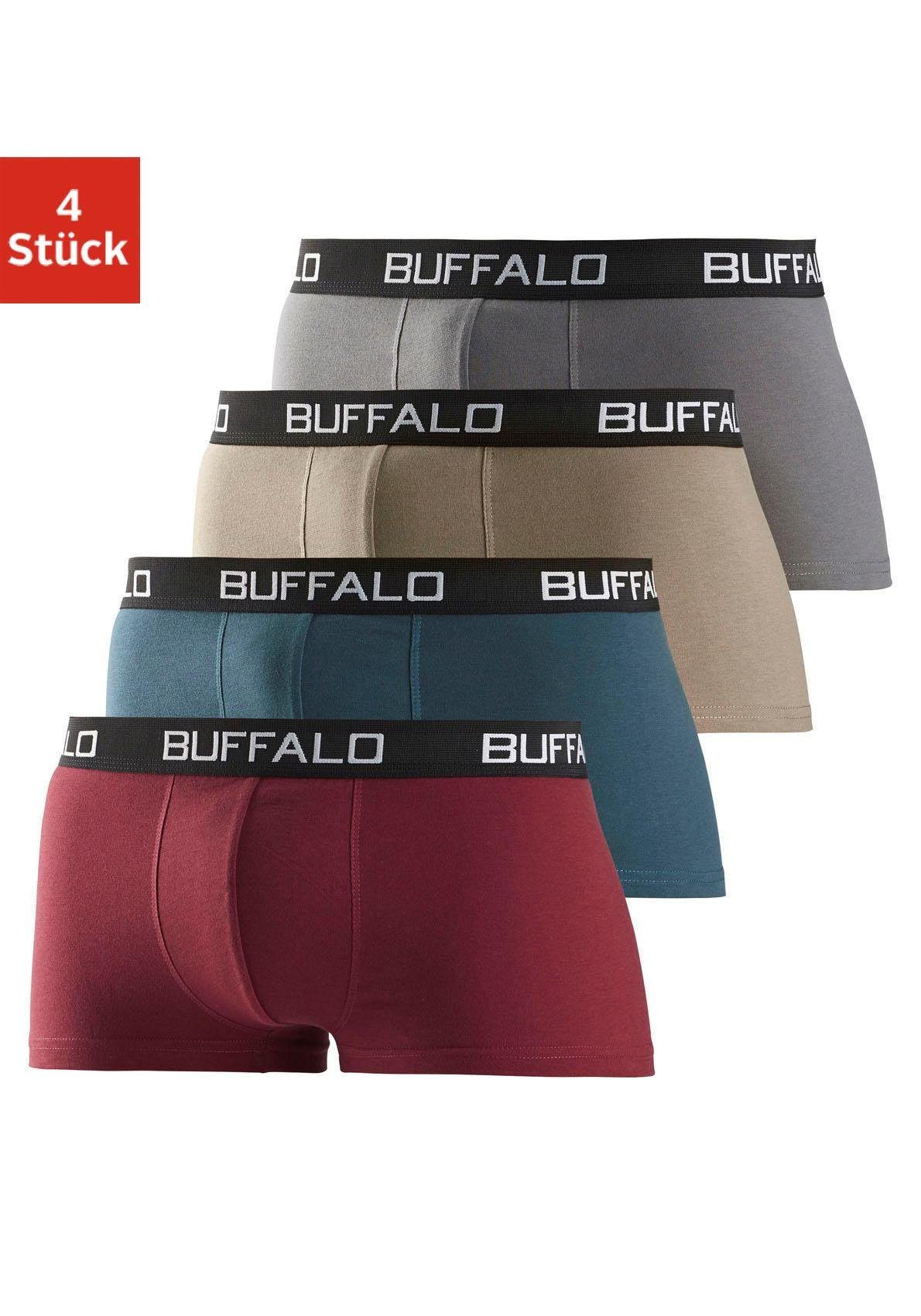 Buffalo Boxershorts (Packung, 4-St) in Hipster-Form mit Kontrastbund bordeaux, petrol, khaki, grau