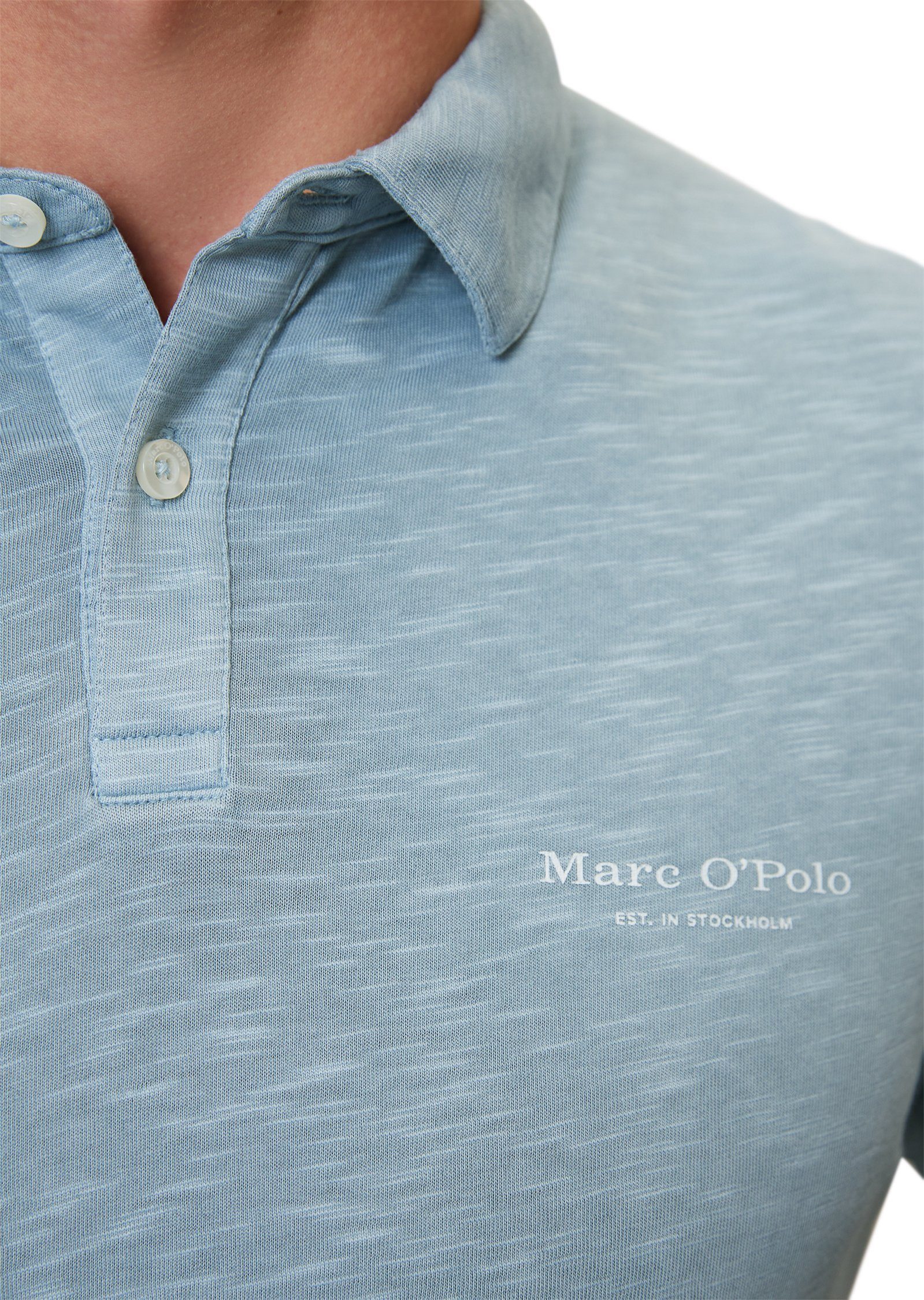 aus mittelblau hochwertiger Bio-Baumwolle Marc Poloshirt O'Polo