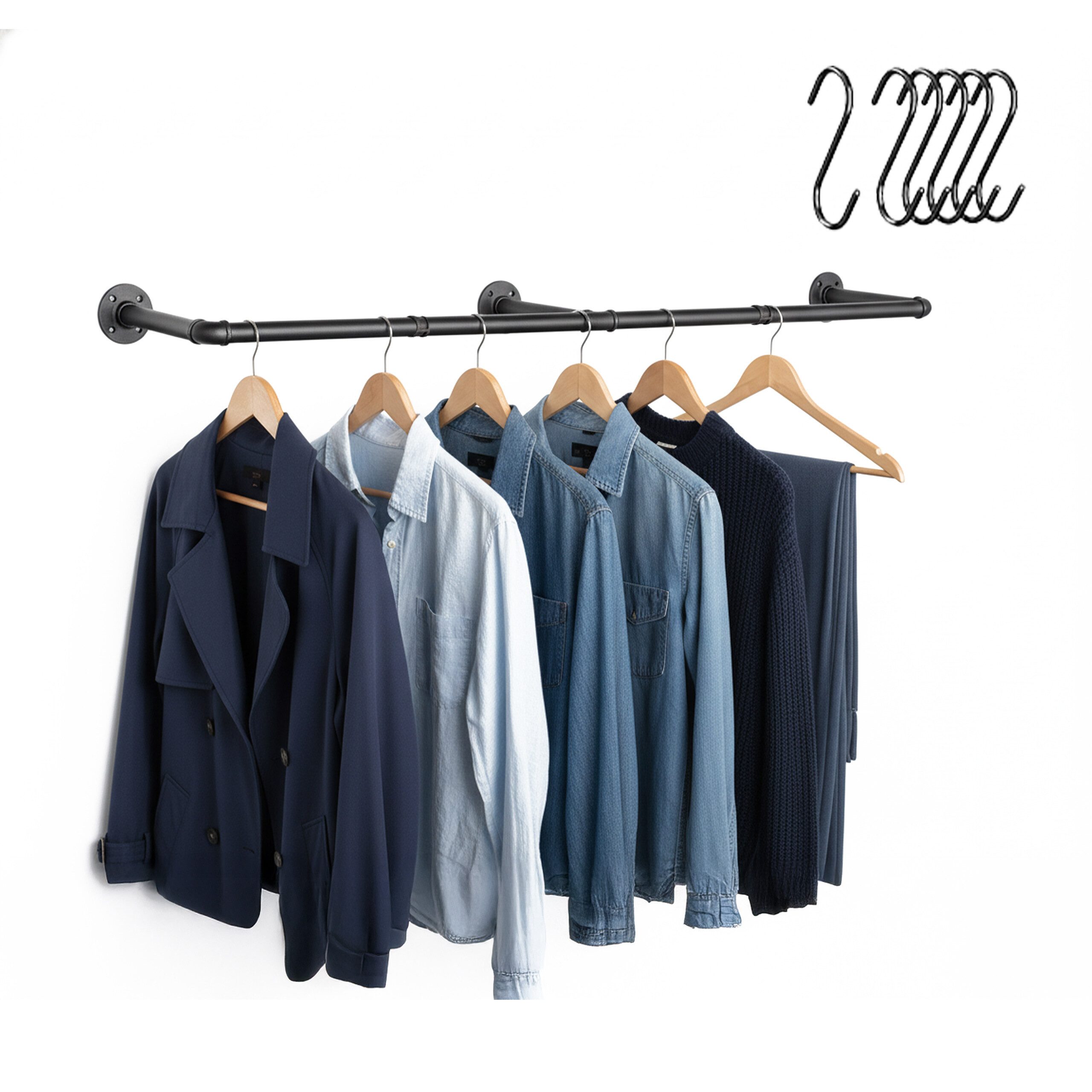 relaxdays Kleiderstange Industrial Kleiderstange Wandmontage, L