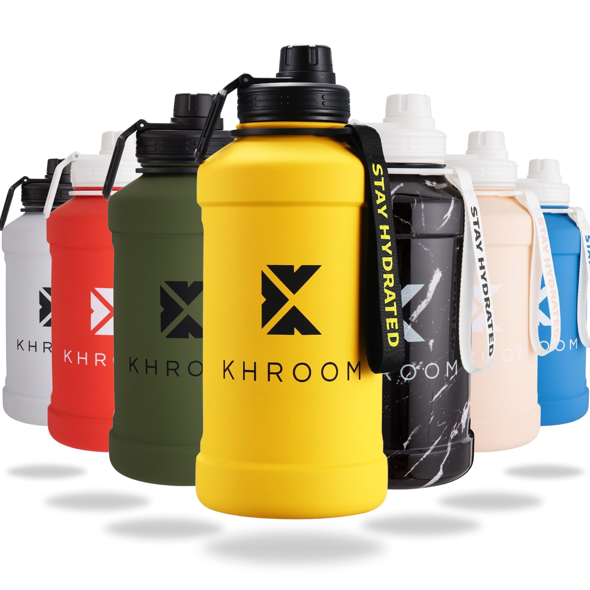 Khroom Trinkflasche Edelstahl 1,3L & 2,2L, Sport Gym Outdoor, 2 Liter XXL Wasserflasche, BPA-frei, auslaufsicher, bruchsicher, Kohlensäure geeignet