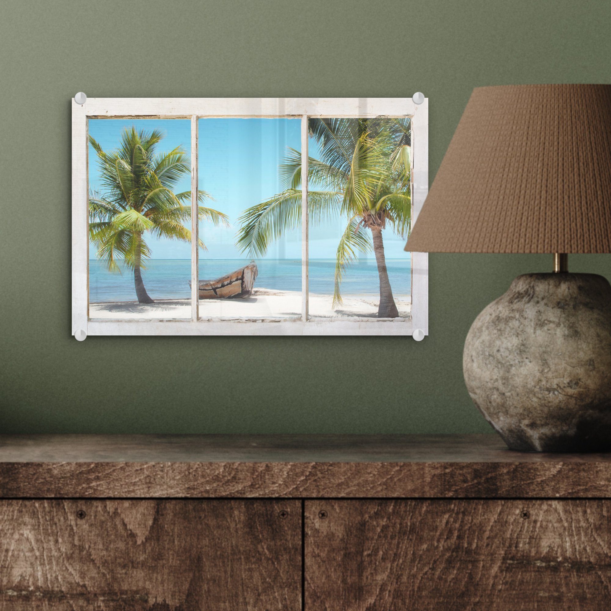 - auf Wanddekoration Foto Wandbild Acrylglasbild St), - - Glas - Bilder Palmen - Glas auf Glasbilder Strand, MuchoWow Aussichtspunkt (1