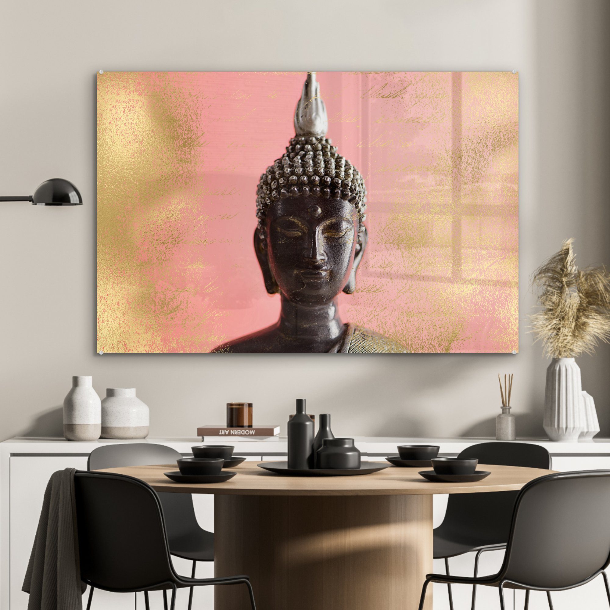 Acrylglasbild Rosa, Buddha MuchoWow - Acrylglasbilder (1 Schlafzimmer Wohnzimmer Gelb & - St),