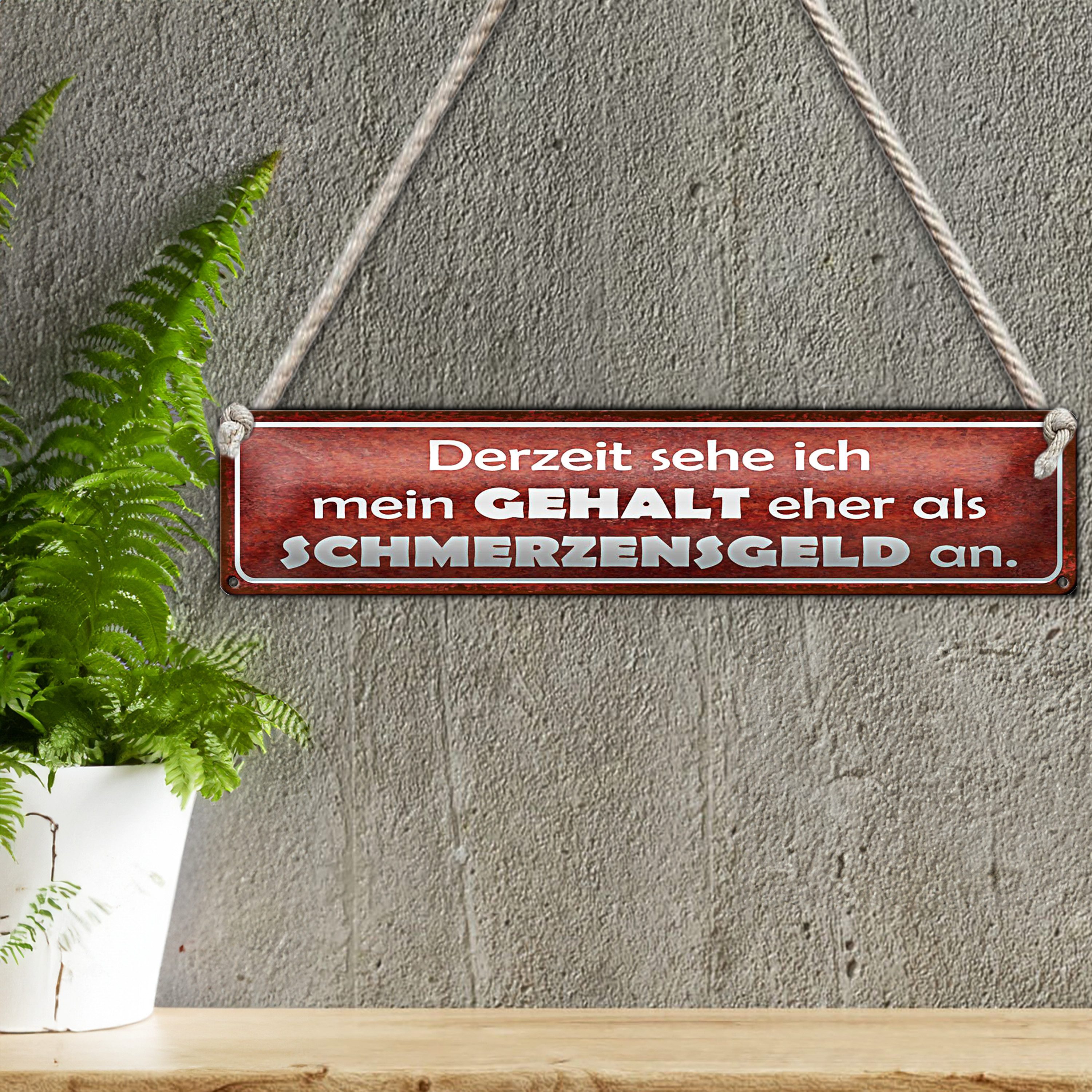 Roomando Metallschild Blechschild Spruch 46x10cm mein Gehalt eher Schmerzensgeld Dekoration
