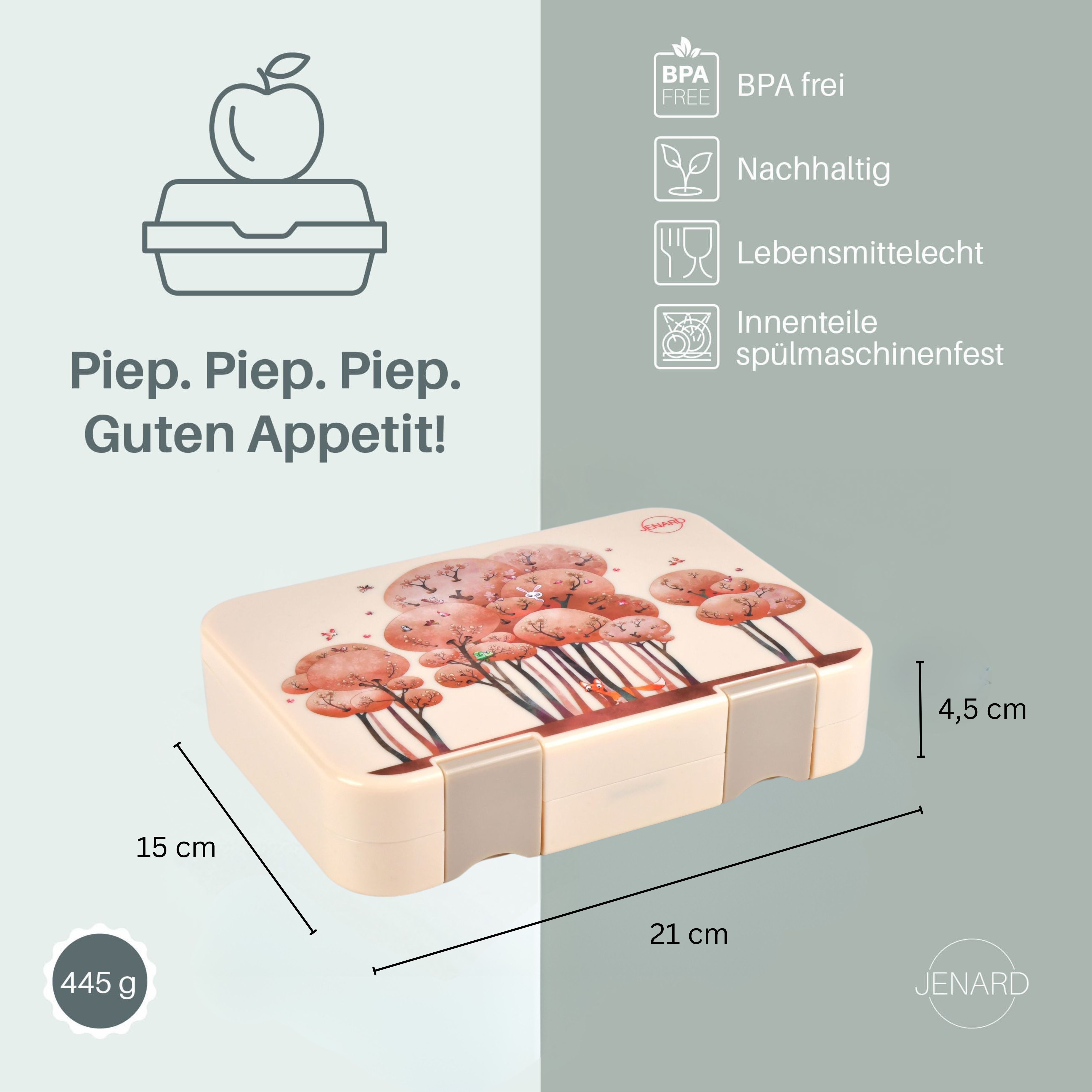 JENARD Lunchbox JENARD Brotdose Kinder Bento Box mit herausnehmbaren Fächern, auslaufsicher, robust, BPA-frei, lebensmittelecht, leicht zu öffnen