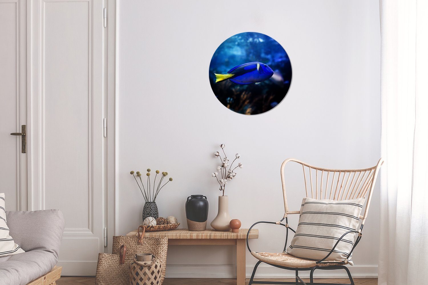 MuchoWow Gemälde Blauer Fisch im Wanddekoration Wandbild, (1 St), Rundes Forex, 30x30 Kreis Wohnzimmer, Aquarium, cm