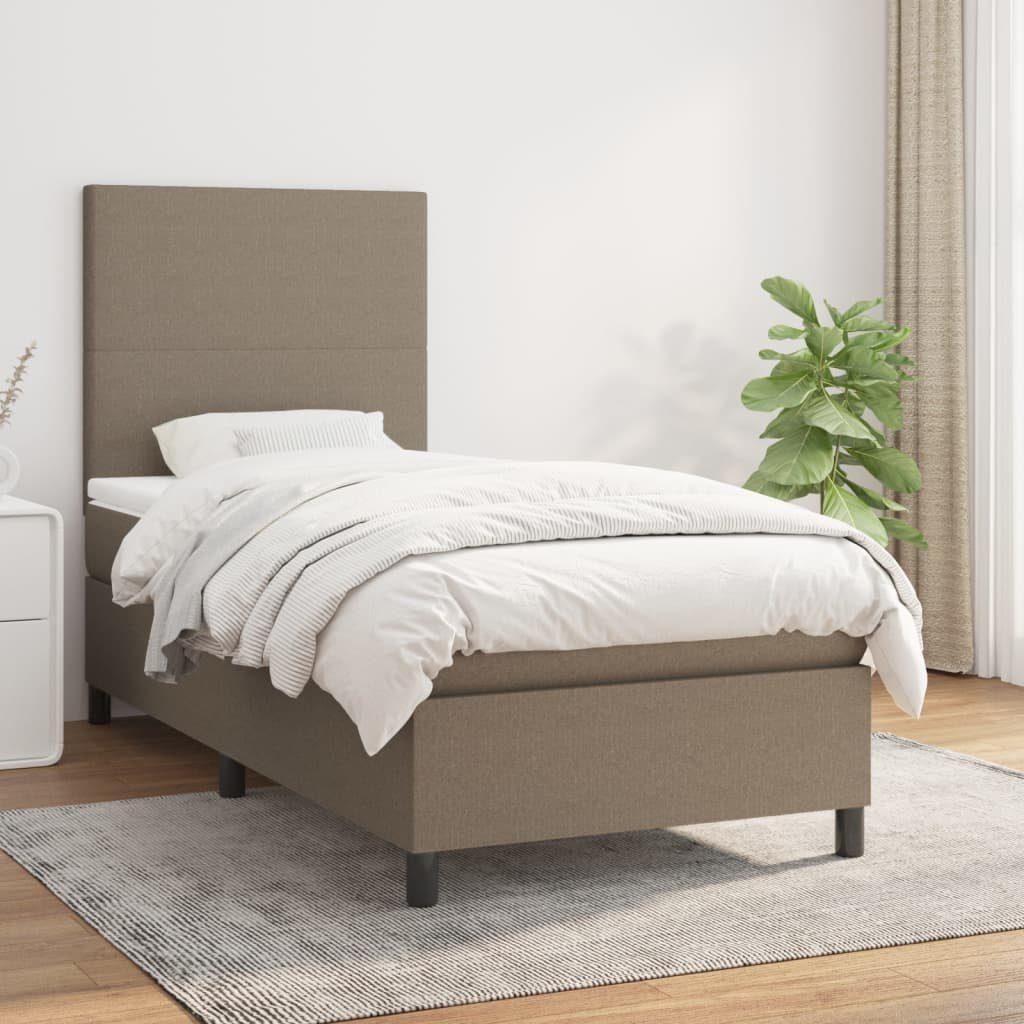 vidaXL Bett Boxspringbett mit Matratze Taupe 90x200 cm Stoff