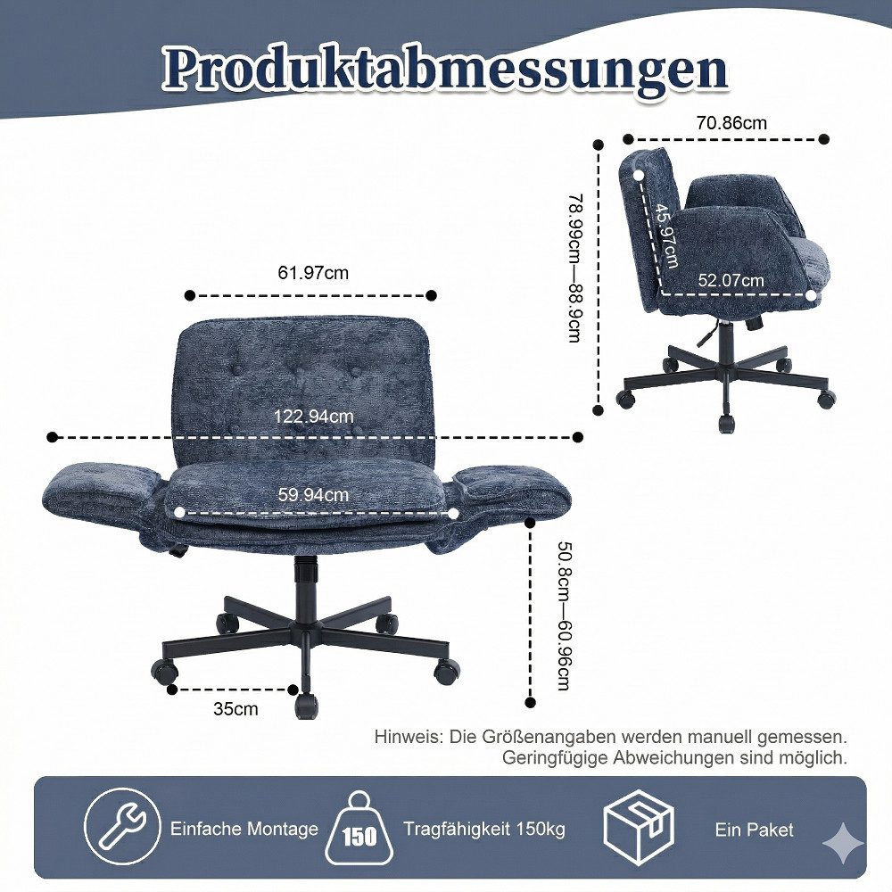 Leawin Drehstuhl Bürostuhl ergonomisch mit breitem Sitz & 5-fach Armlehnen, Schreibtischstuhl mit Chenille-Bezug, Rollen & 150 kg