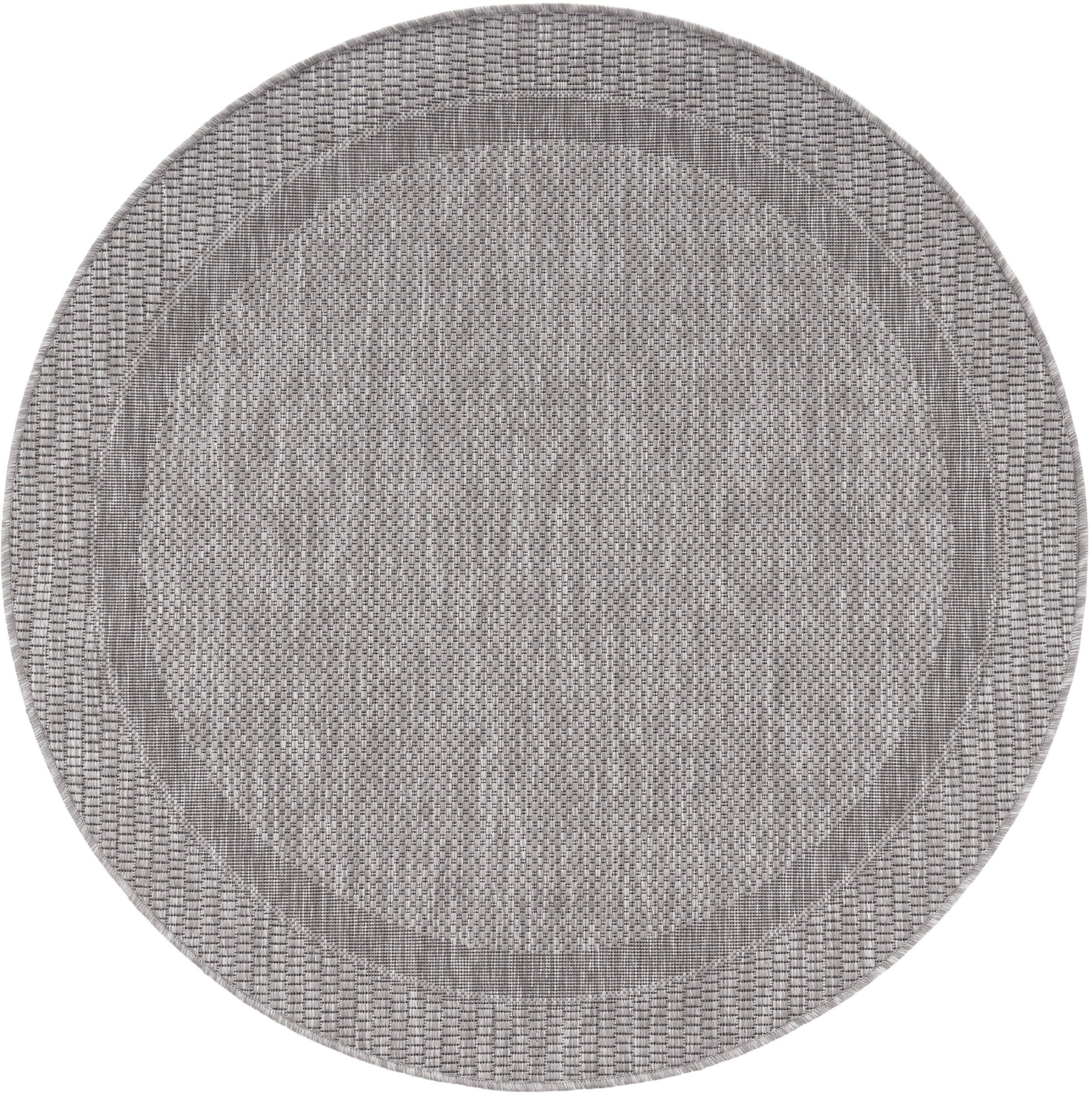 Teppich Roma 272, Paco Home, rund, Höhe: 4 mm, Flachgewebe, meliert, mit dezenter Bordüre, In- und Outdoor geeignet grau