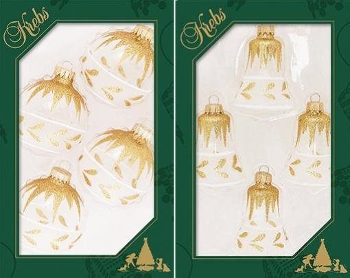 Krebs Glas Lauscha Christbaumschmuck Kugeln und Glocken, Weihnachtsdeko, Christbaumschmuck (8-tlg), mit goldfarbenem Motiv, handdekoriert