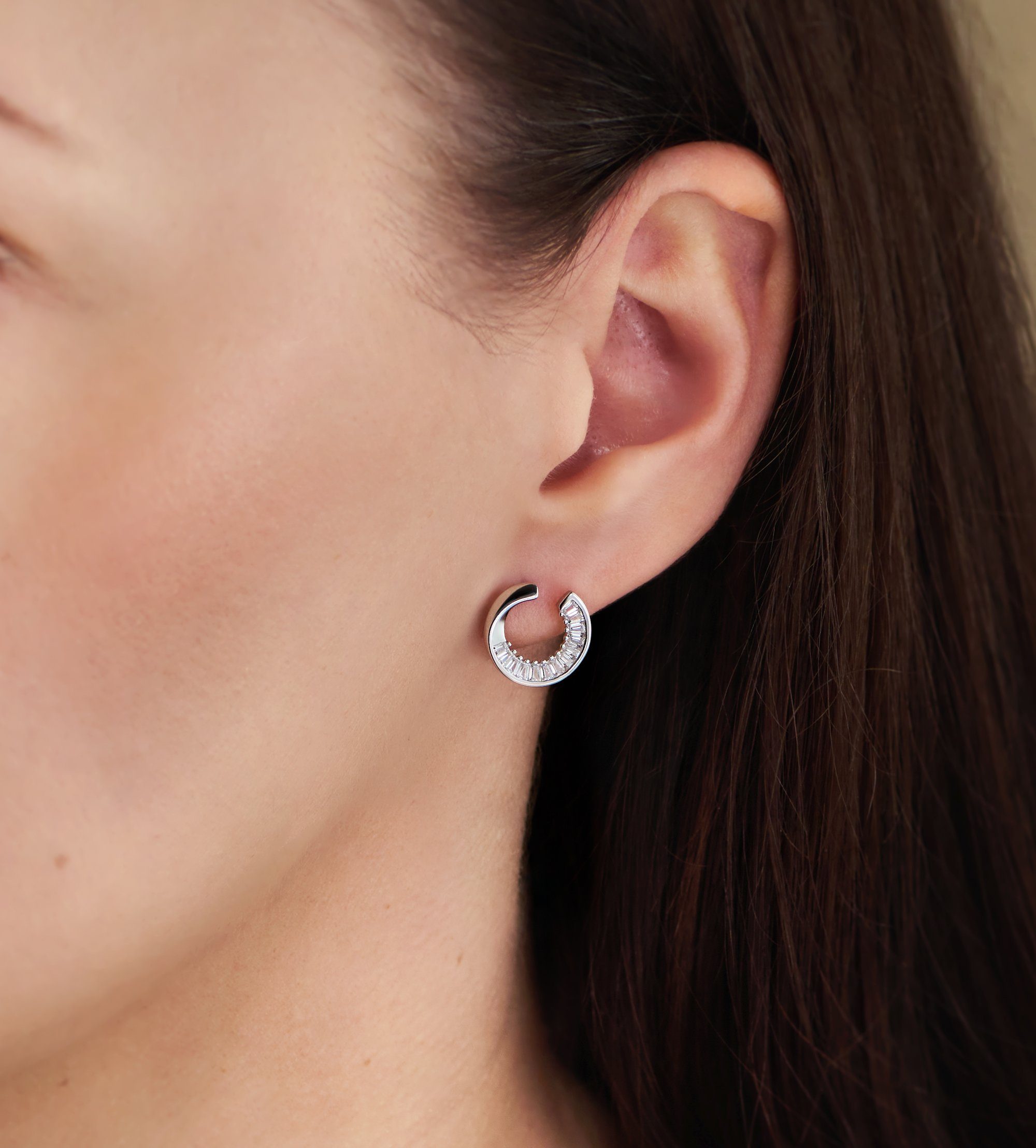 Schöner-SD Paar Ohrstecker Silberohrringe Kringel Ohrringe rund offen mit Zirkonia Kristall weiß, 925 Silber Rhodium – Bild 3 von 5