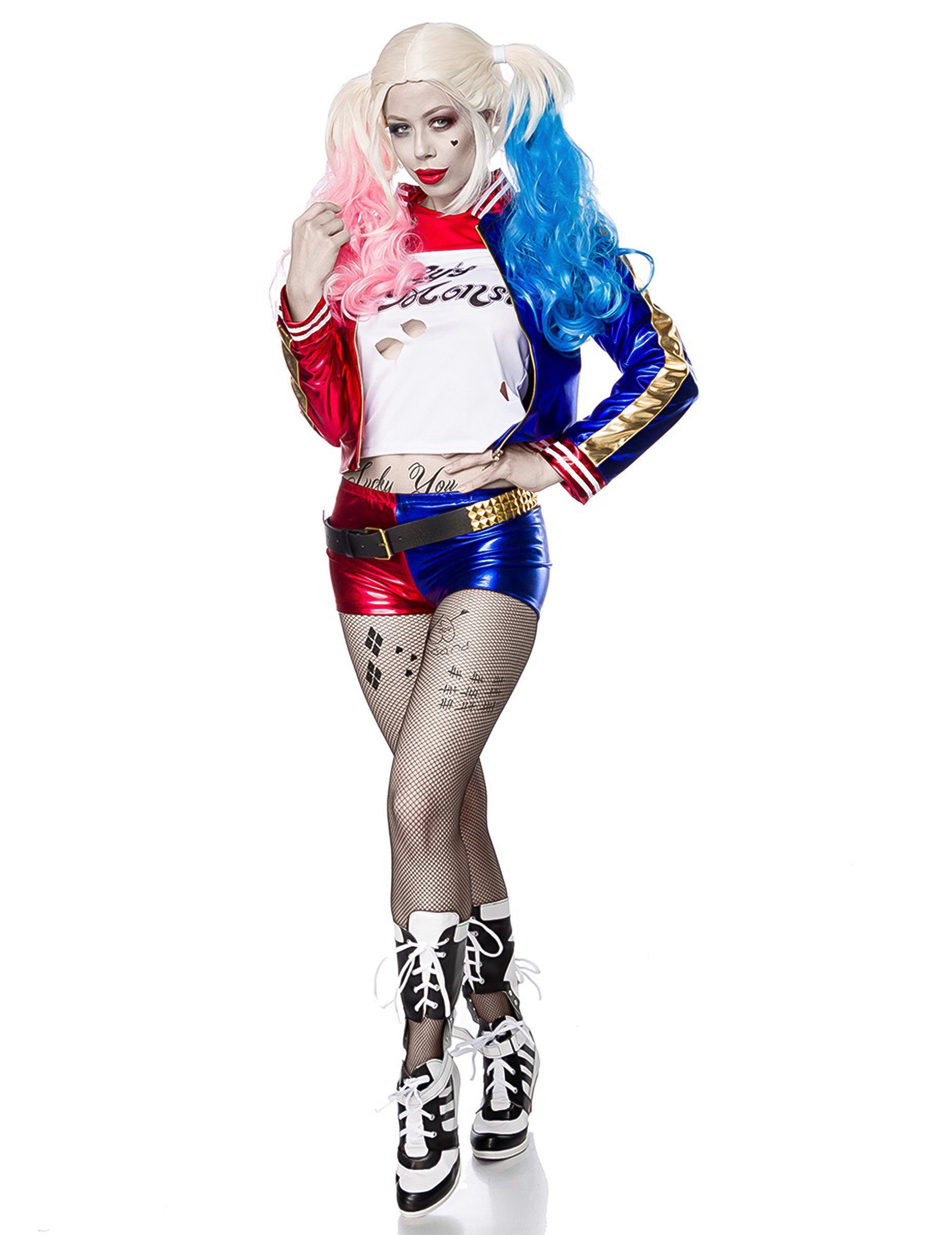 Kostüm Verrücktes Harlekin-Kostüm für Damen Faschingskostüm blau-rot-weiss