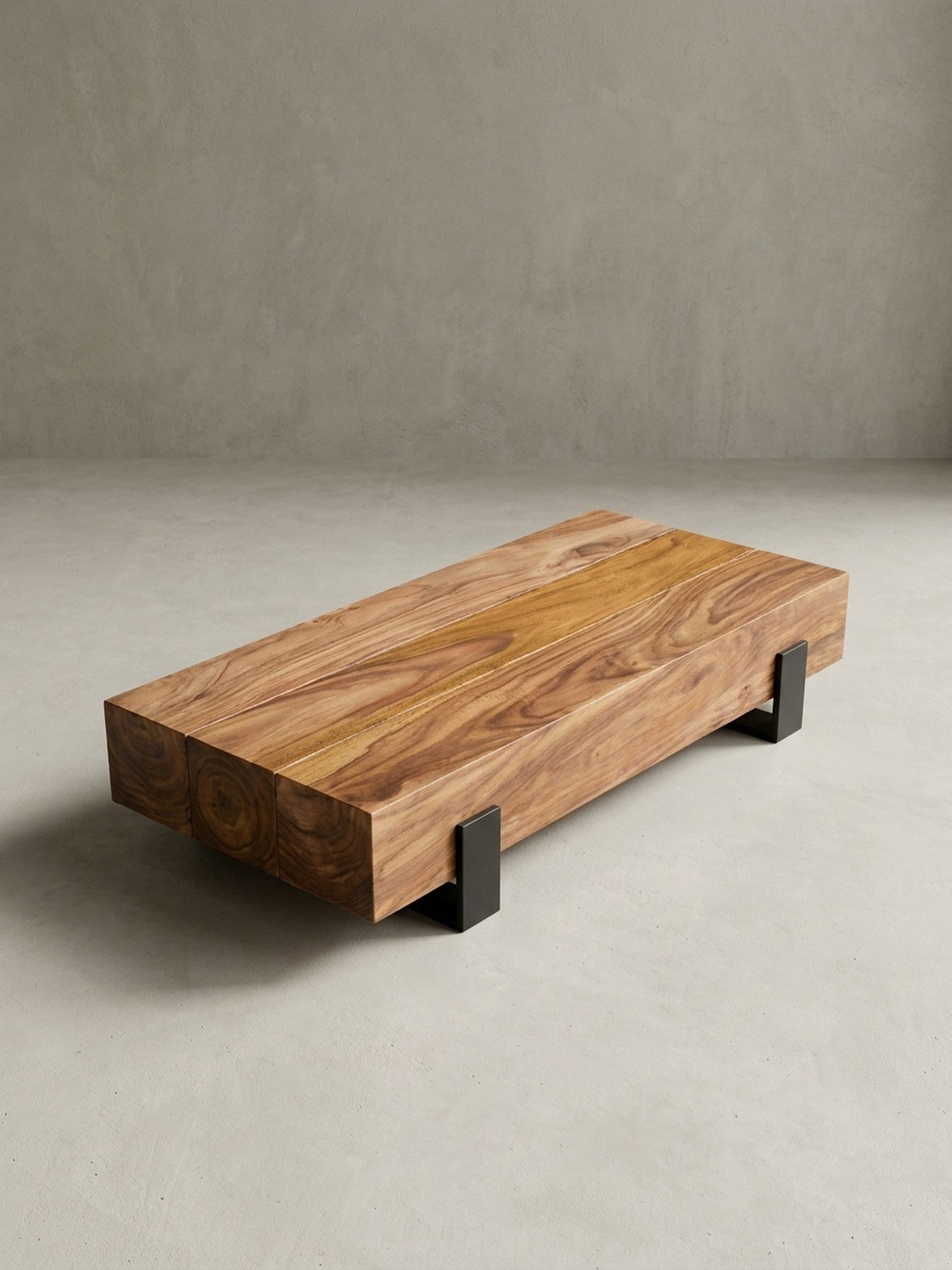 KADIMA DESIGN Couchtisch Couchtisch 115x22x44cm Massivholz Metall Sofatisch Design Industrial (Kaffeetisch Massiv, Tisch Wohnzimmer Rechteckig), Wohnzimmertisch Modern, Stubentisch Braun / Schwarz, Designer