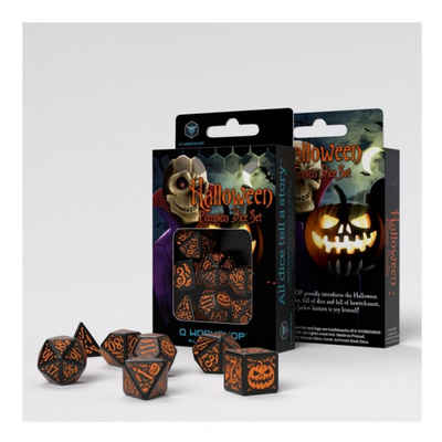 Q-Workshop Spiel, Halloween Pumpkin Black & orange Dice Set (7) - englisch