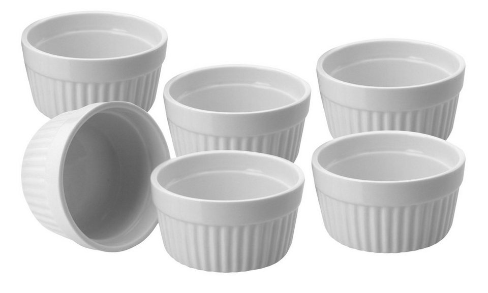 Spetebo Geschirr-Set Creme Brulee Schälchen aus Porzellan - 6er Set, 6  Personen, Porzellan, Soufflé Förmchen Dessert Schale