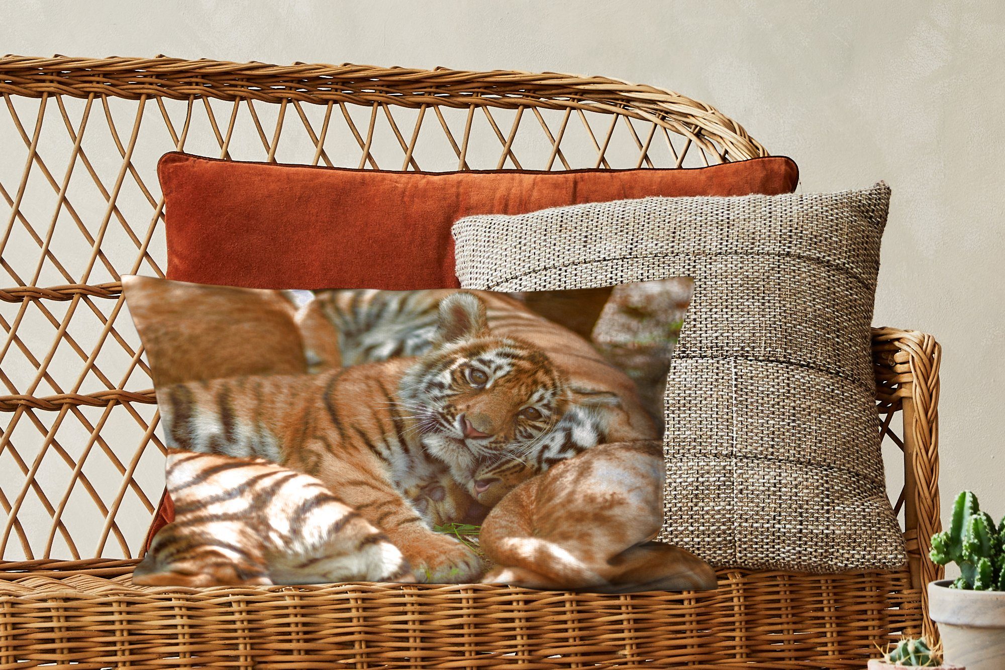 Schlafzimmer Dekoration, Dekokissen - - Zierkissen, mit Wohzimmer Dekokissen Junglöwe Tiger Füllung, MuchoWow Sonne,