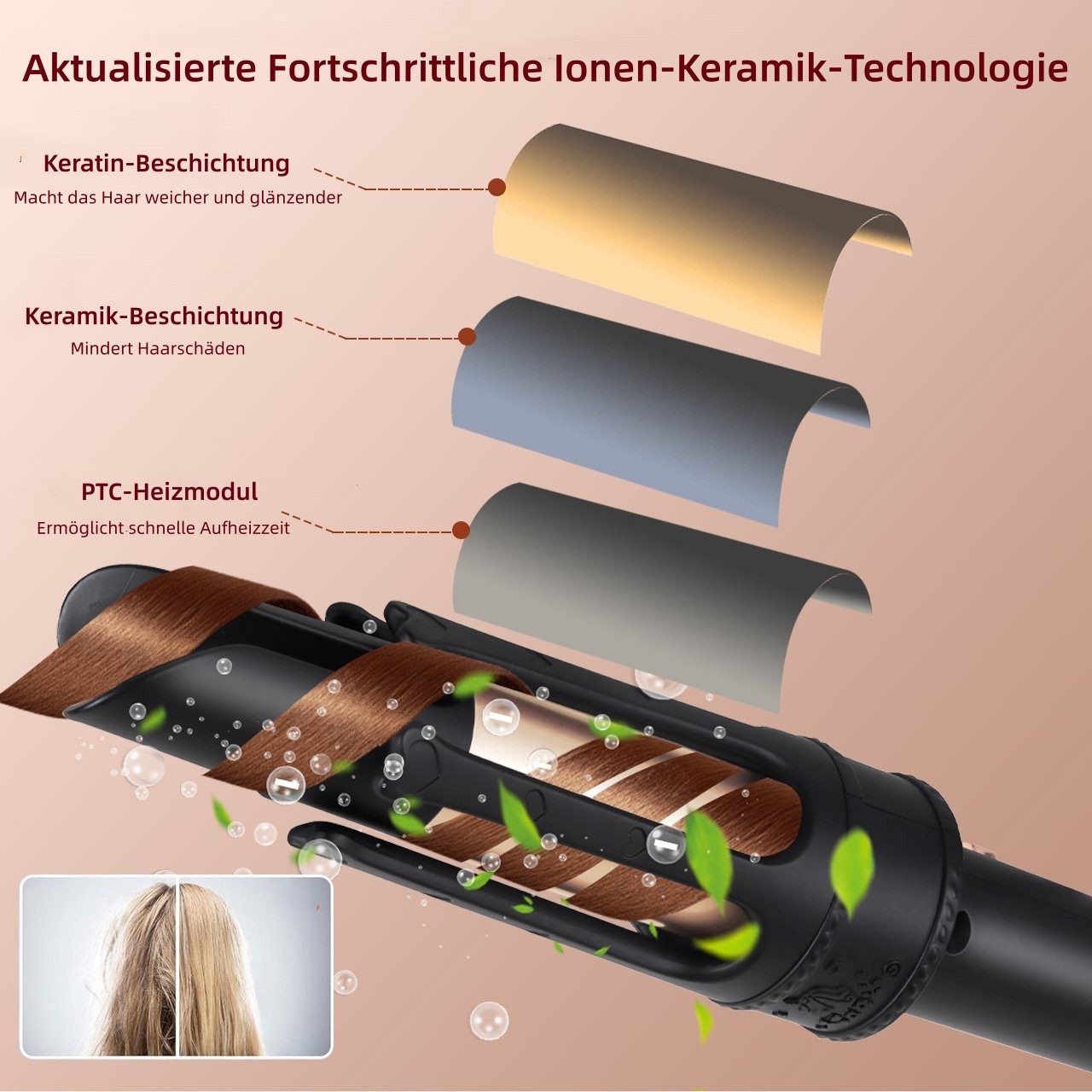 Scttomon Lockenstab HT-102, Keramik-Turmalin-Bechichtung, 32mm Automatischer Lockenstab