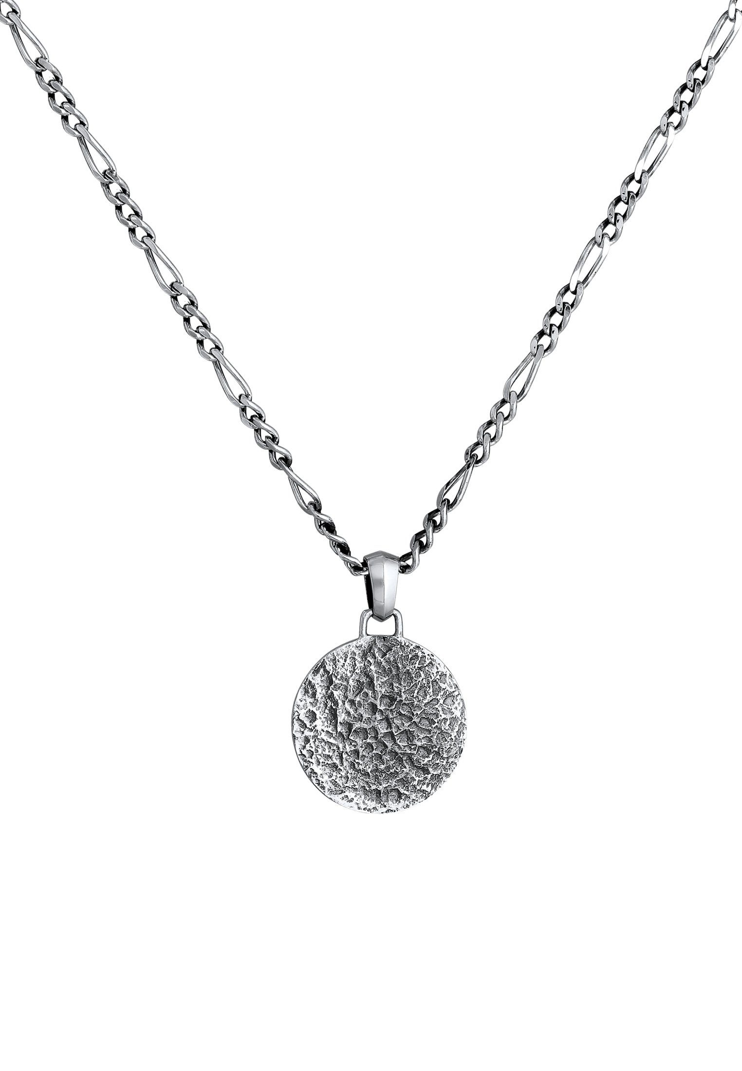Kuzzoi Lange Kette Herren Coin Münze Strukturiert 925er Silber, Figaro günstig online kaufen