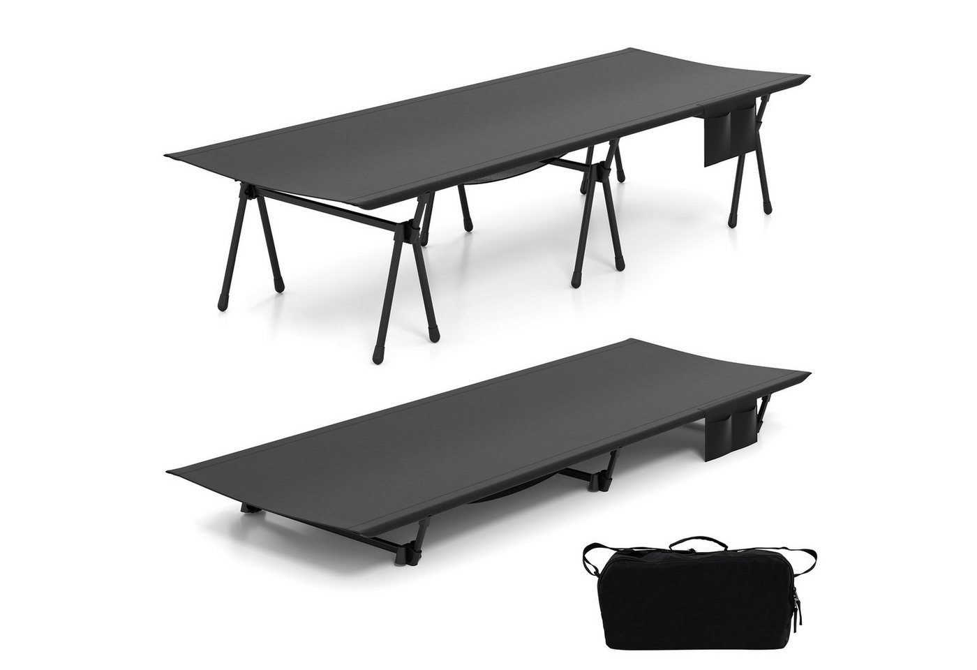 COSTWAY Feldbett 2-in-1 höhenverstellbares Campingbett mit Erweiterungen