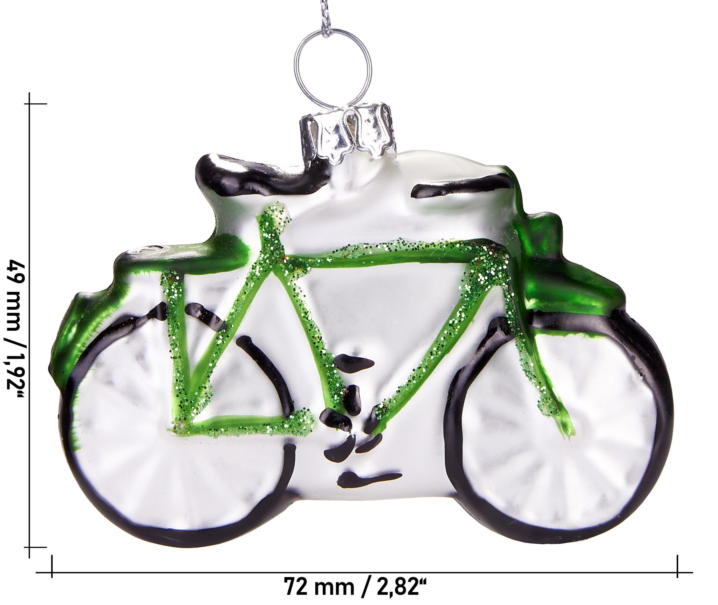 BRUBAKER Christbaumschmuck Mundgeblasene Weihnachtskugel Grünes - aus Glas, sportlicher Fahrrad, 7 Weihnachtsschmuck-Anhänger cm handbemalt