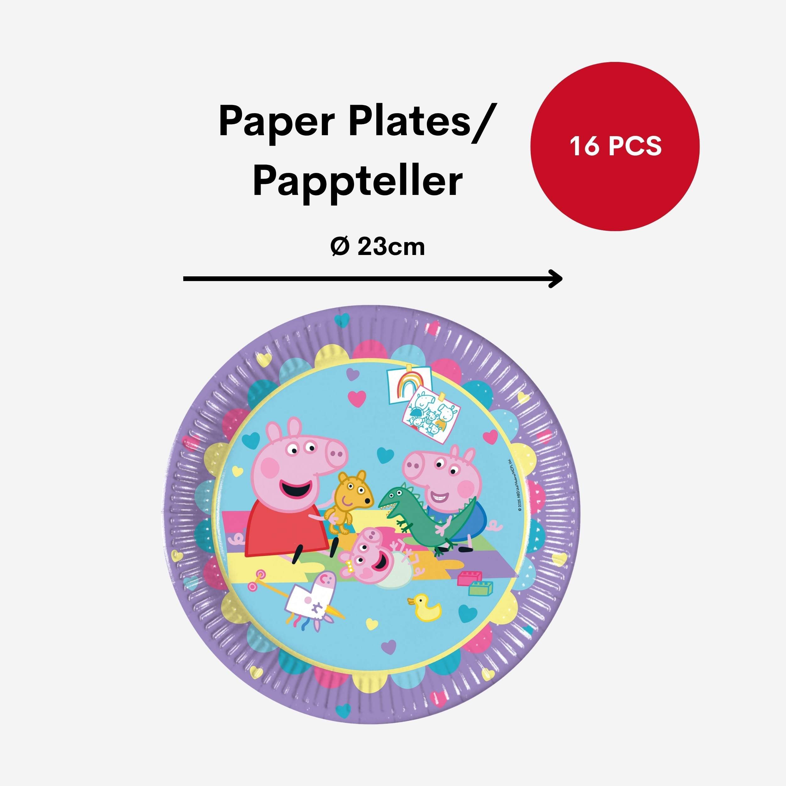 Procos Einweggeschirr-Set 76-tlg. Peppa Pig Made With Love Partyset für Kindergeburtstag, 16 Personen
