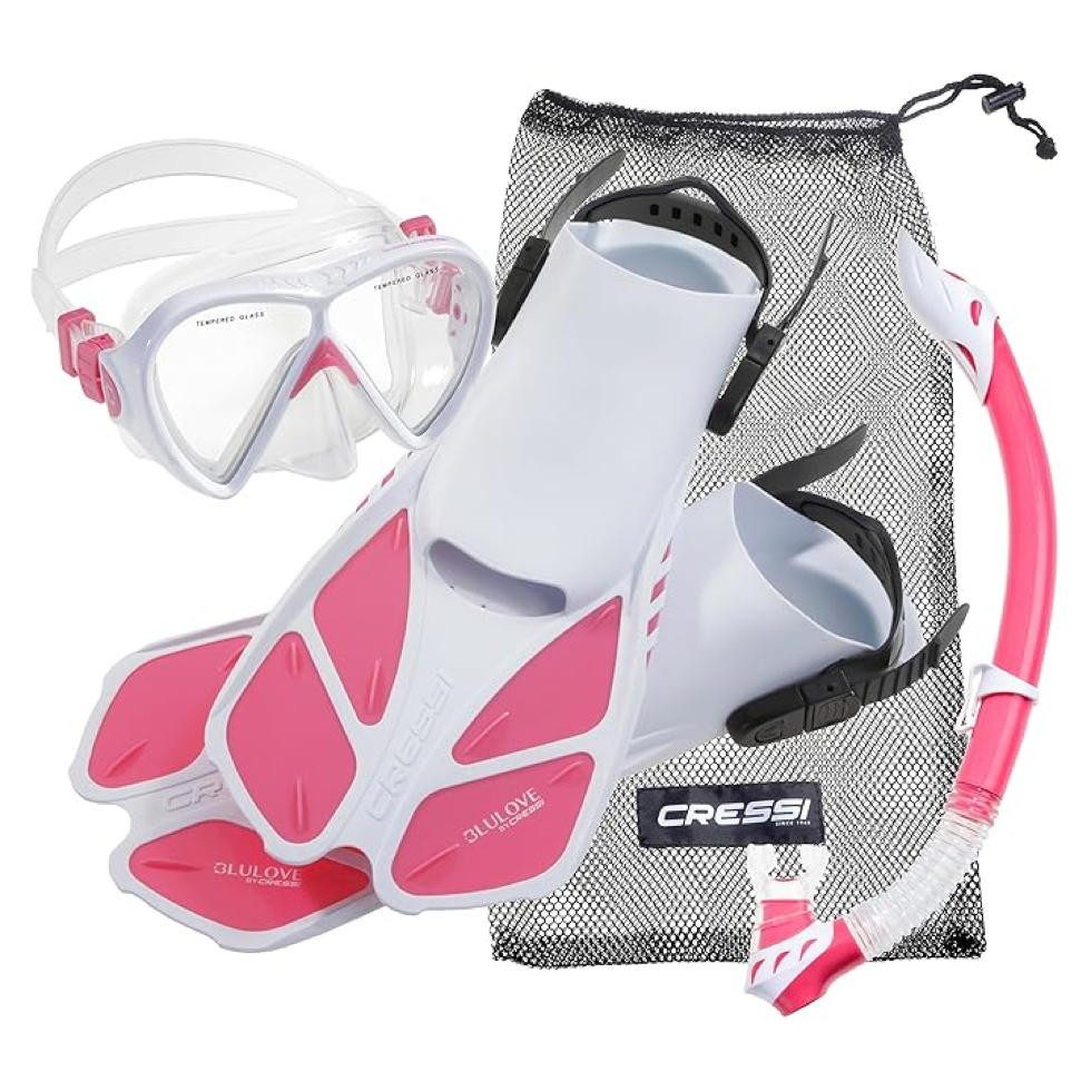 Cressi Schnorchel Tauchset BONETE Deluxe (3er Set aus Tauchmaske, Schnorchel, Flossen, inkl. Beutel, 3er Set aus Tauchmaske, Schnorchel, Flossen, inkl. Beutel)