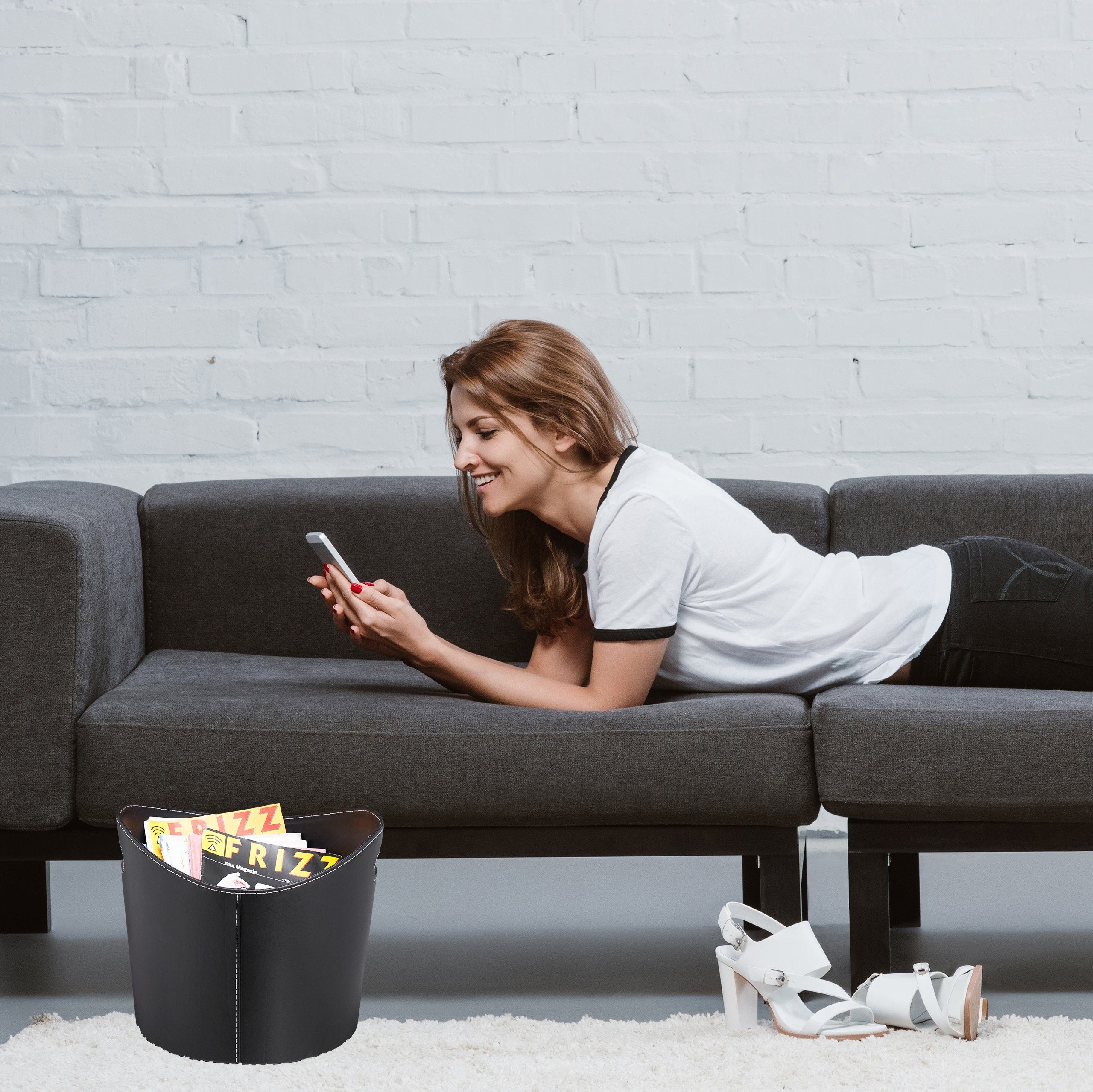 relaxdays Kaminholzkorb Kunstleder schwarz, L günstig online kaufen