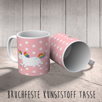 Mr. & Mrs. Panda Kinderbecher Einhorn Happy - Rot Pastell - Geschenk, Kinder Tasse, Outdoorgeschirr, Kunststoff, Mikrowellenbeständig