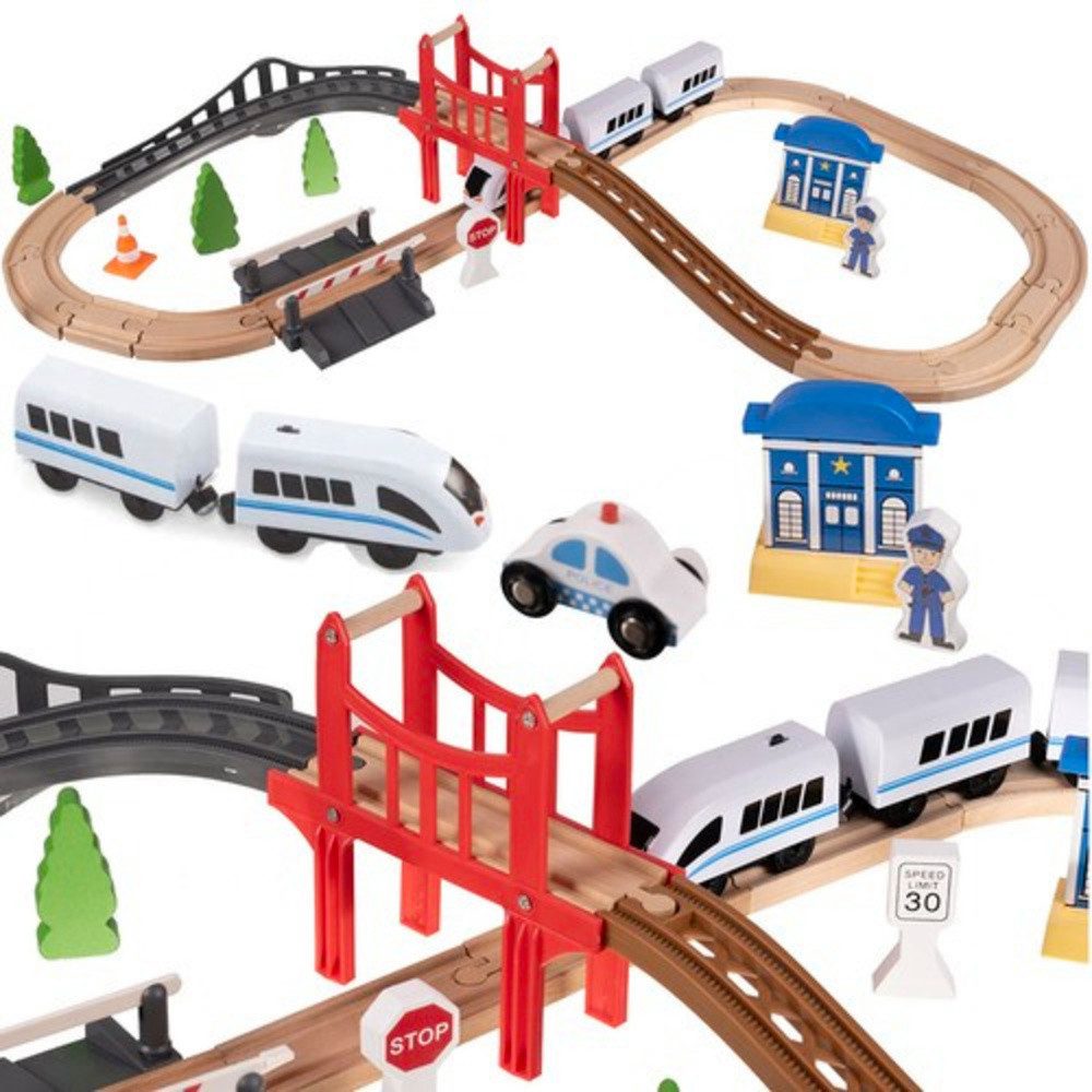 KRUZZEL Spielzeug-Eisenbahn Holzeisenbahn Gleis Kinderspielzeug, (Spar-Set, 1-tlg., batteriebetrieben), 3,2 m lange Spielbahn Selbstfahrende Lokomotive