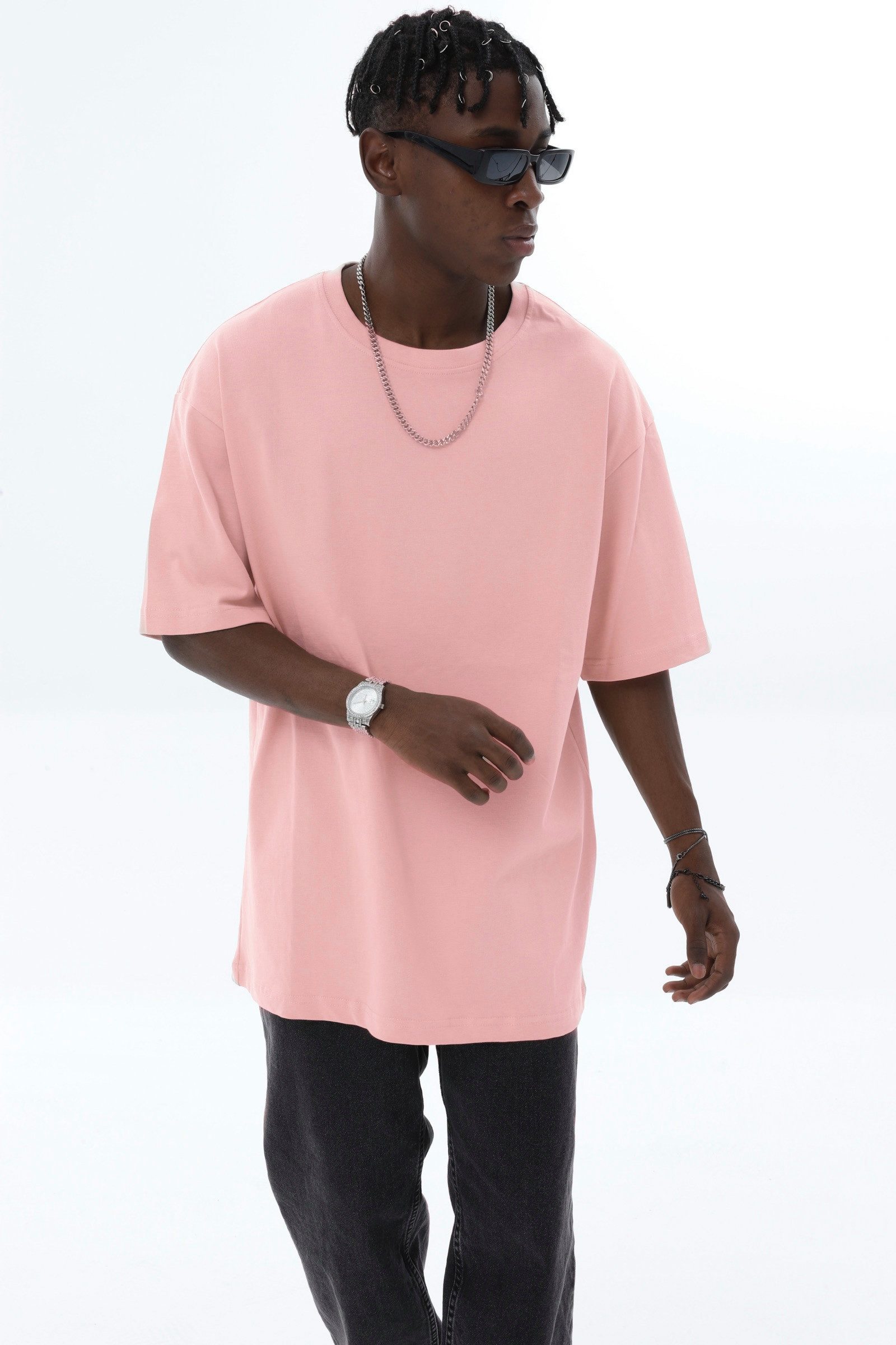 OSSY HOMER T-Shirt Basic Oversized T-Shirt mit Rundhals-Ausschnitt (1-tlg) aus Baumwolle, mit Rundhalsausschnitt