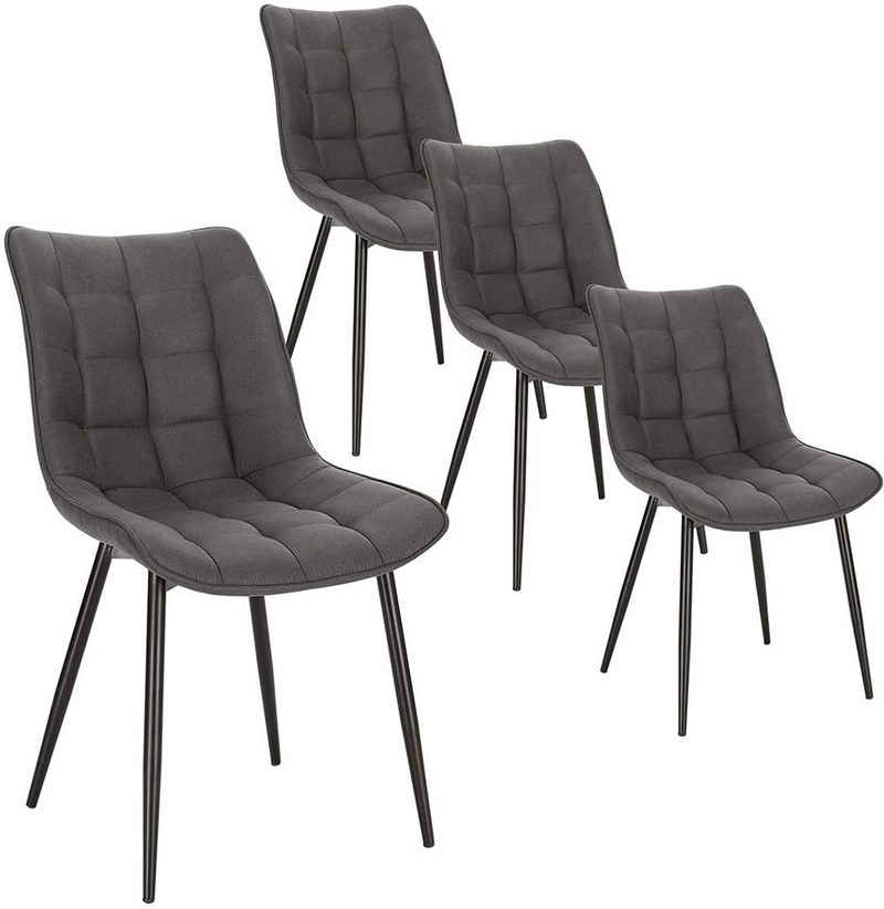 Woltu Esszimmerstuhl (4 Stück), 4er-Set Polsterstuhl mit Rückenlehne,mit Sitzfläche aus Stoffbezug, Gestell aus Metall Dunkelgrau