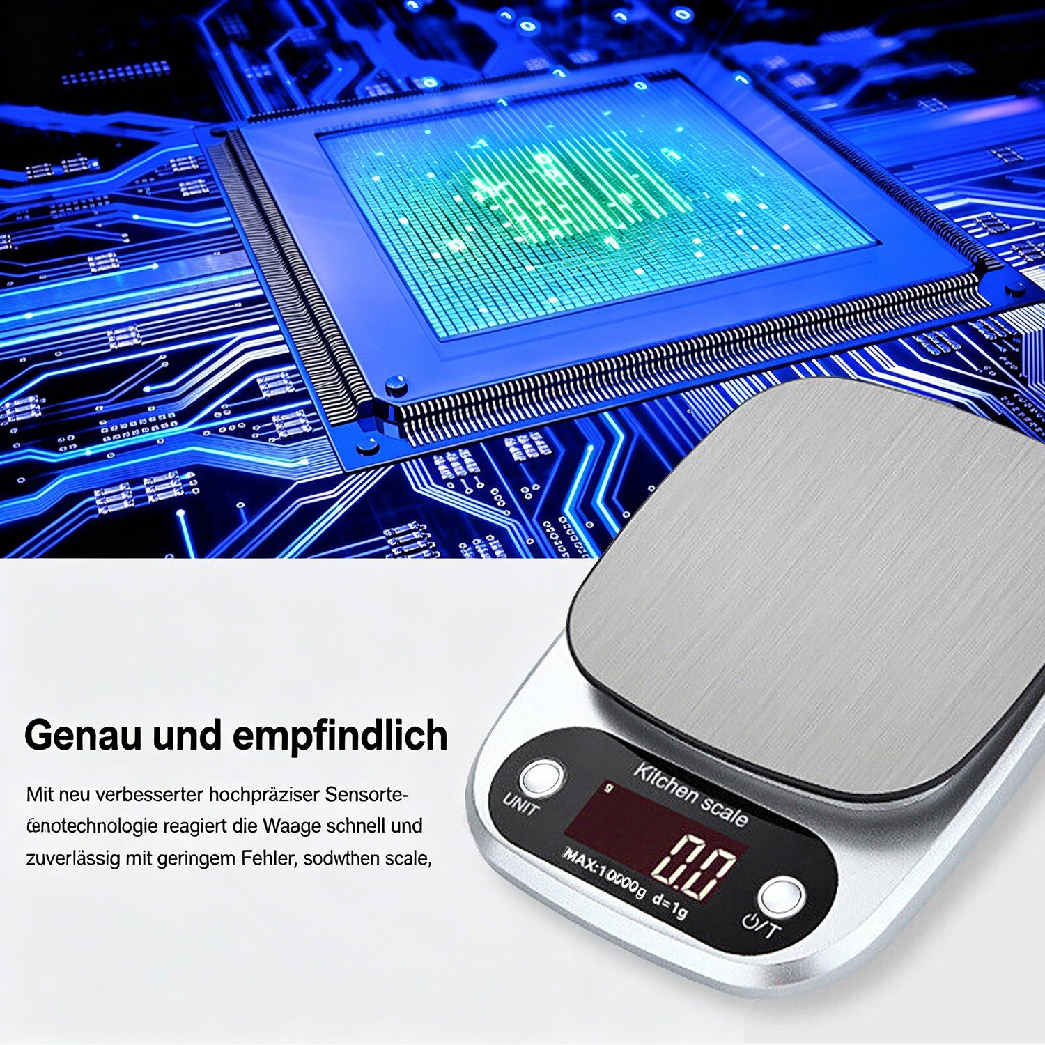 ibettertec Küchenwaage Lebensmittel Küchenwaage Digital Gewicht Gramm und Oz, LCD-Display, Küche Lebensmittelwaage 10kg/1g für Gewichtsverlust Diät Backen Koche – Bild 3 von 5
