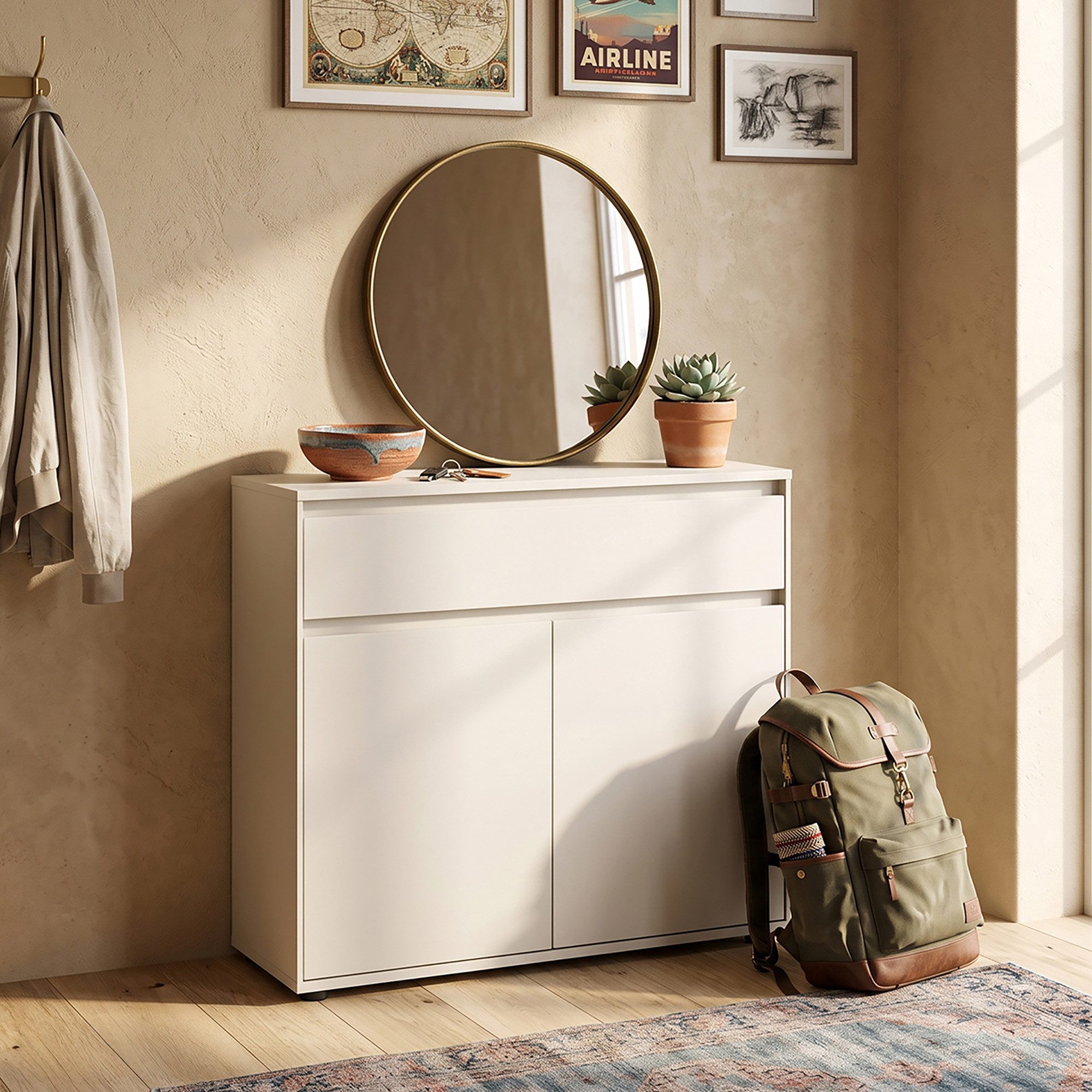 Lomadox Kommode ZOLLINO-129, in Beige, 92 cm breit mit 2 Türen & 1 Schublade