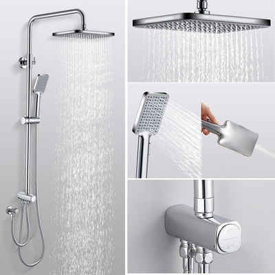 GAOZHI Duschsystem mit Handbrause Regendusche ohne Armatur, Duscharmatur Duschkopf, mit Schlauch und Duschkopf 30x20cm Duschstange 90-120cm Duschsäule