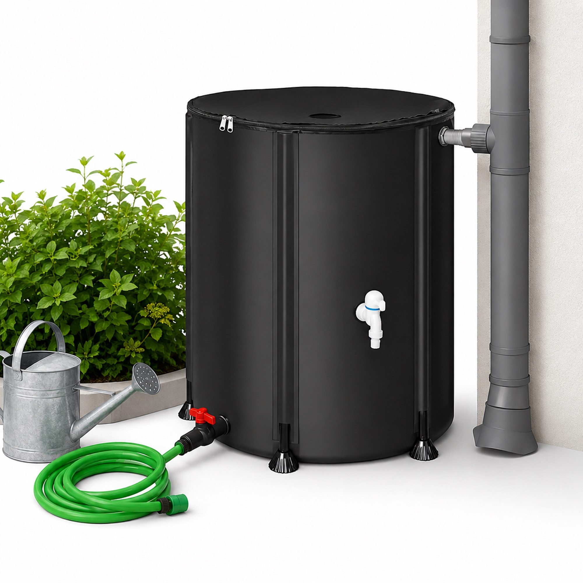 Mucola Regentonne Regenwassertonne faltbar Regenfass Wassertank Regenwassertank mit Hahn, 380 l, (Stück, Stück), inkl. 2 Meter Wasserschlauch mit Anschluss