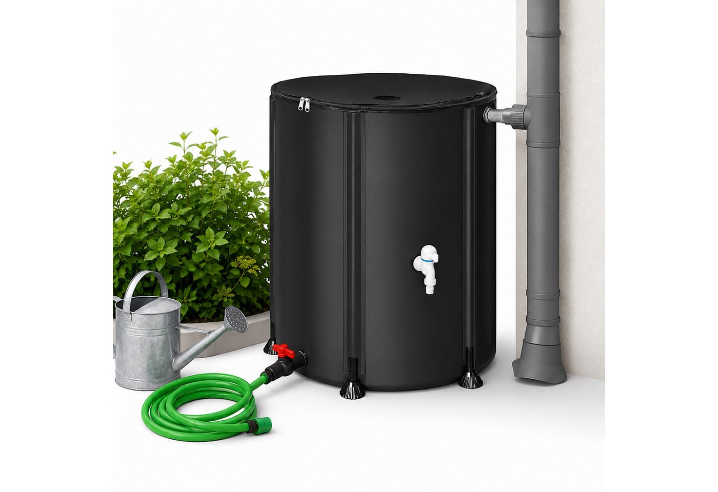 Mucola Regentonne Regenwassertonne faltbar Regenfass Wassertank Regenwassertank mit Hahn, 380 l, (Stück, Stück), inkl. 2 Meter Wasserschlauch mit Anschluss