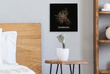 OneMillionCanvasses® Leinwandbild Hamburg - Karte - Gold - Stadtplan, (1 St), Leinwand Bilder für Wohnzimmer Schlafzimmer