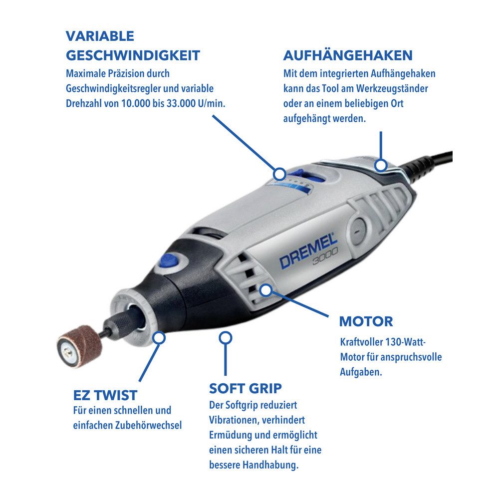 DREMEL Akku-Multifunktionswerkzeug Dremel 3000-5 F0133000JU Multifunktionswerkzeug mit Zubehör 5teilig 1