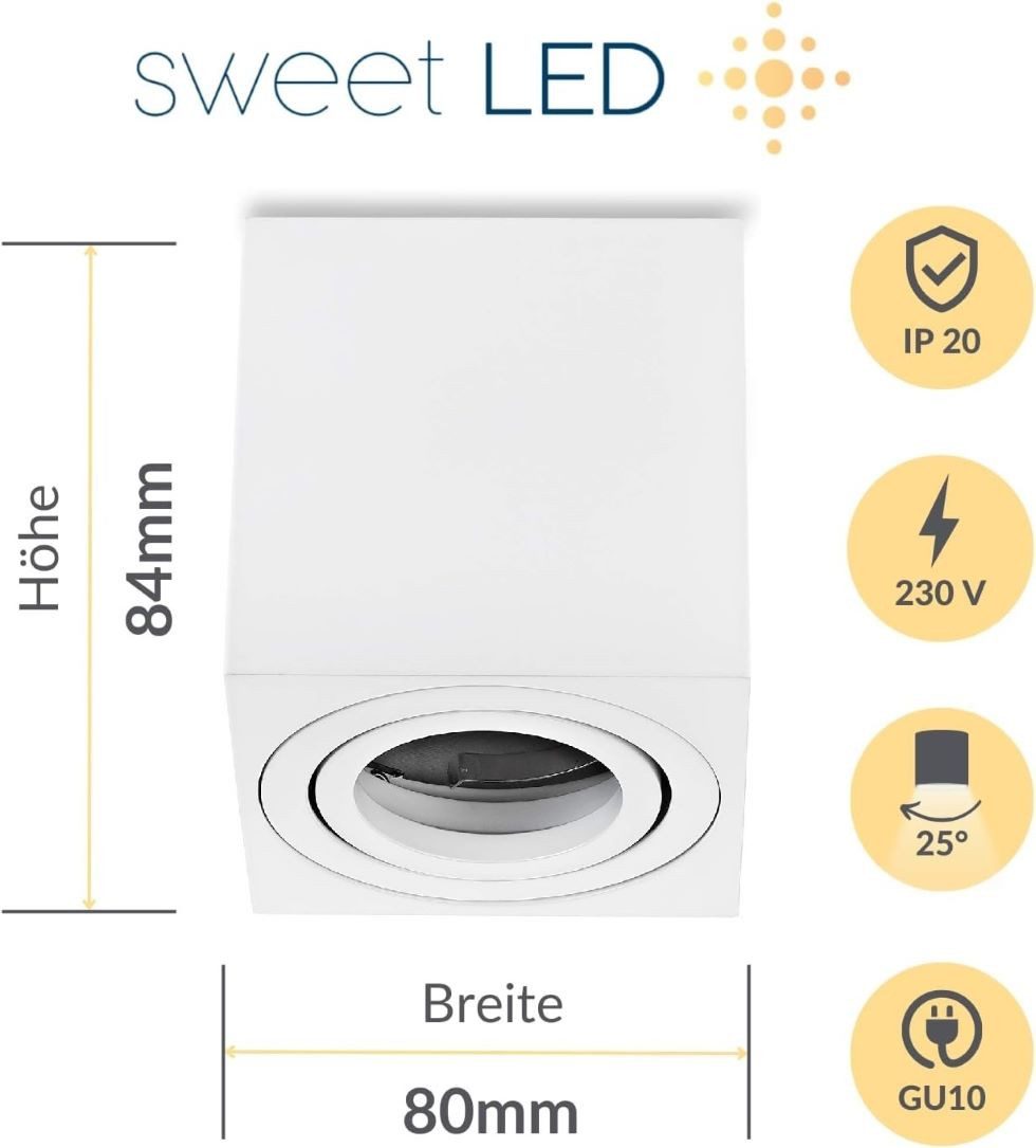Sweet LED LED Aufbaustrahler 2er Set GU10 Deckenspots eckig schwenkbar, schwenkbar, ohne Leuchtmittel, LED Aufbaustrahler, Aluminium