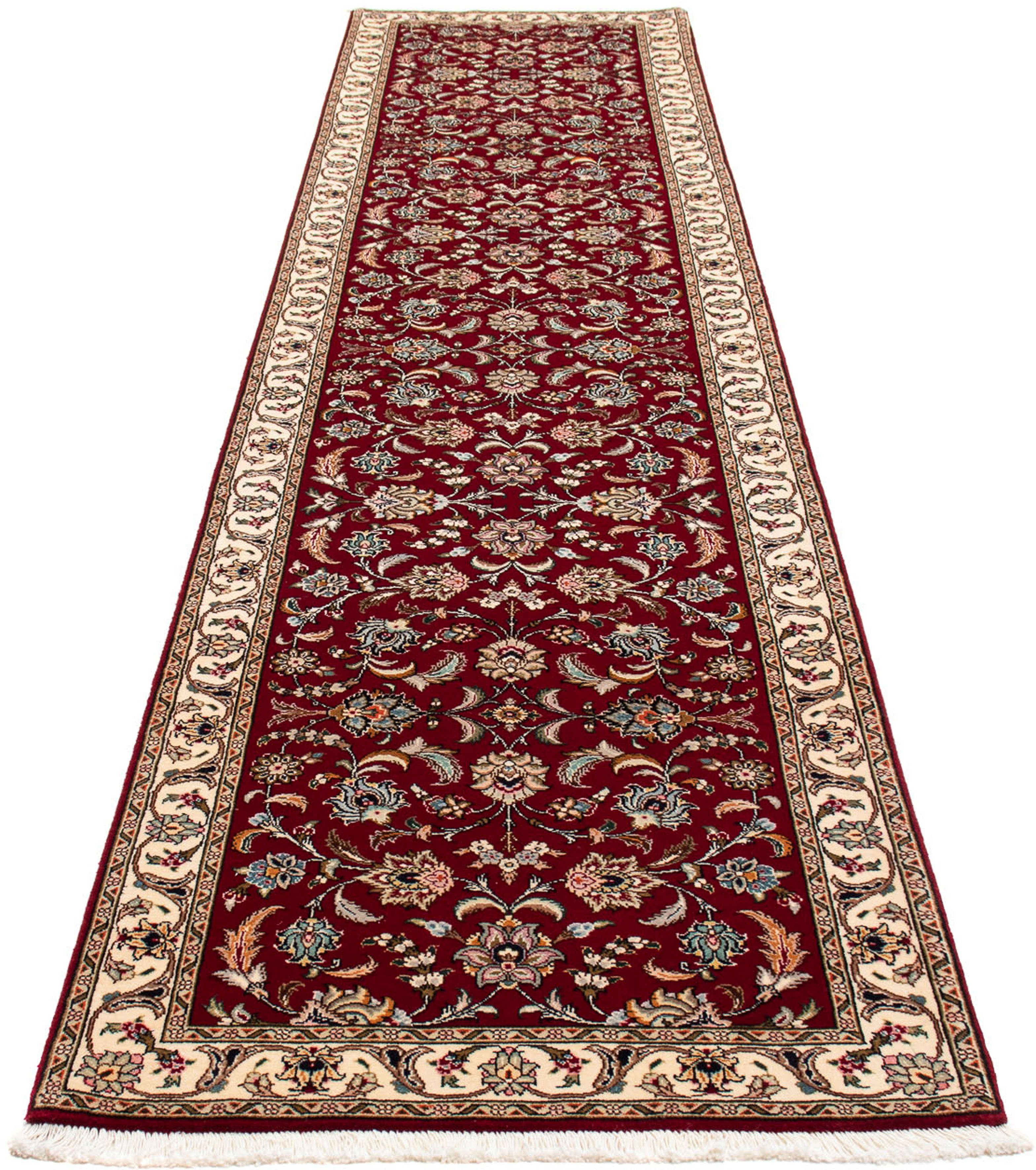 Orientteppich Perser - Täbriz - Royal - 390 x 87 cm - dunkelrot, morgenland, rechteckig, Höhe: 7 mm, Wohnzimmer, Handgeknüpft, Einzelstück mit Zertifikat