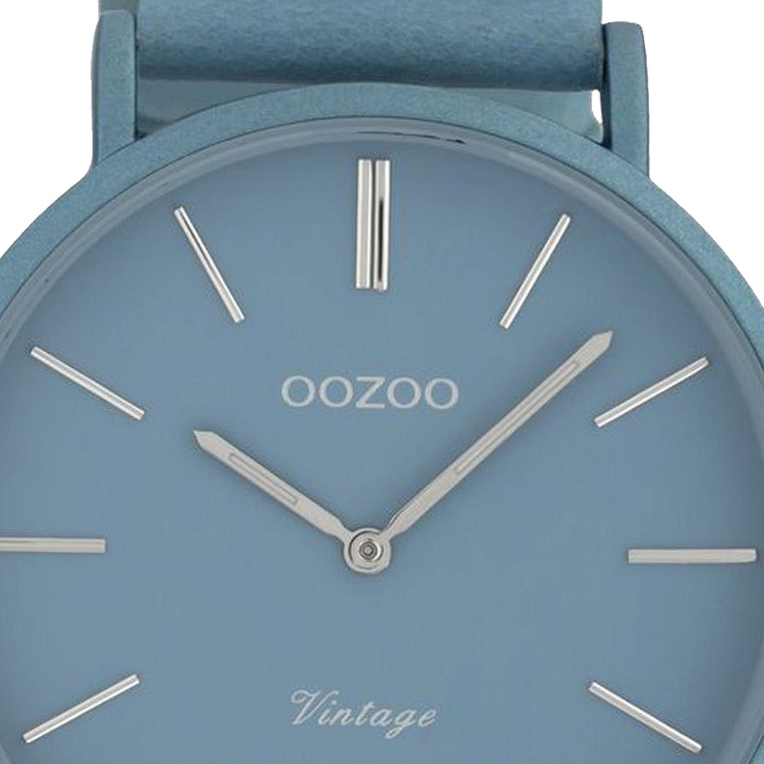OOZOO Quarzuhr Oozoo Damen Armbanduhr hellblau, Damenuhr rund, groß (ca.  44mm) Lederarmband, Fashion-Style | Quarzuhren