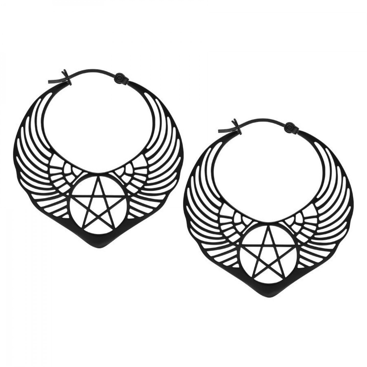 Paar Ohrhänger Winged Pentagram Hoops