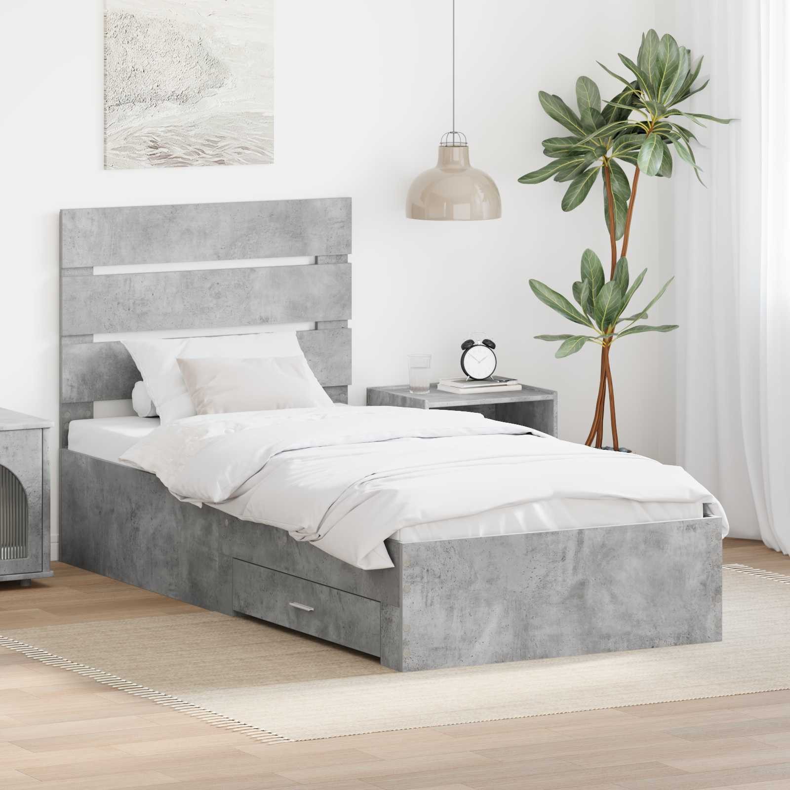 furnicato Stauraumbett Bettrahmen mit Schubladen 100 x 200 cm Beton Grau (1-tlg), Stauraumbett mit integrierten Schubladen für dein Schlafzimmer