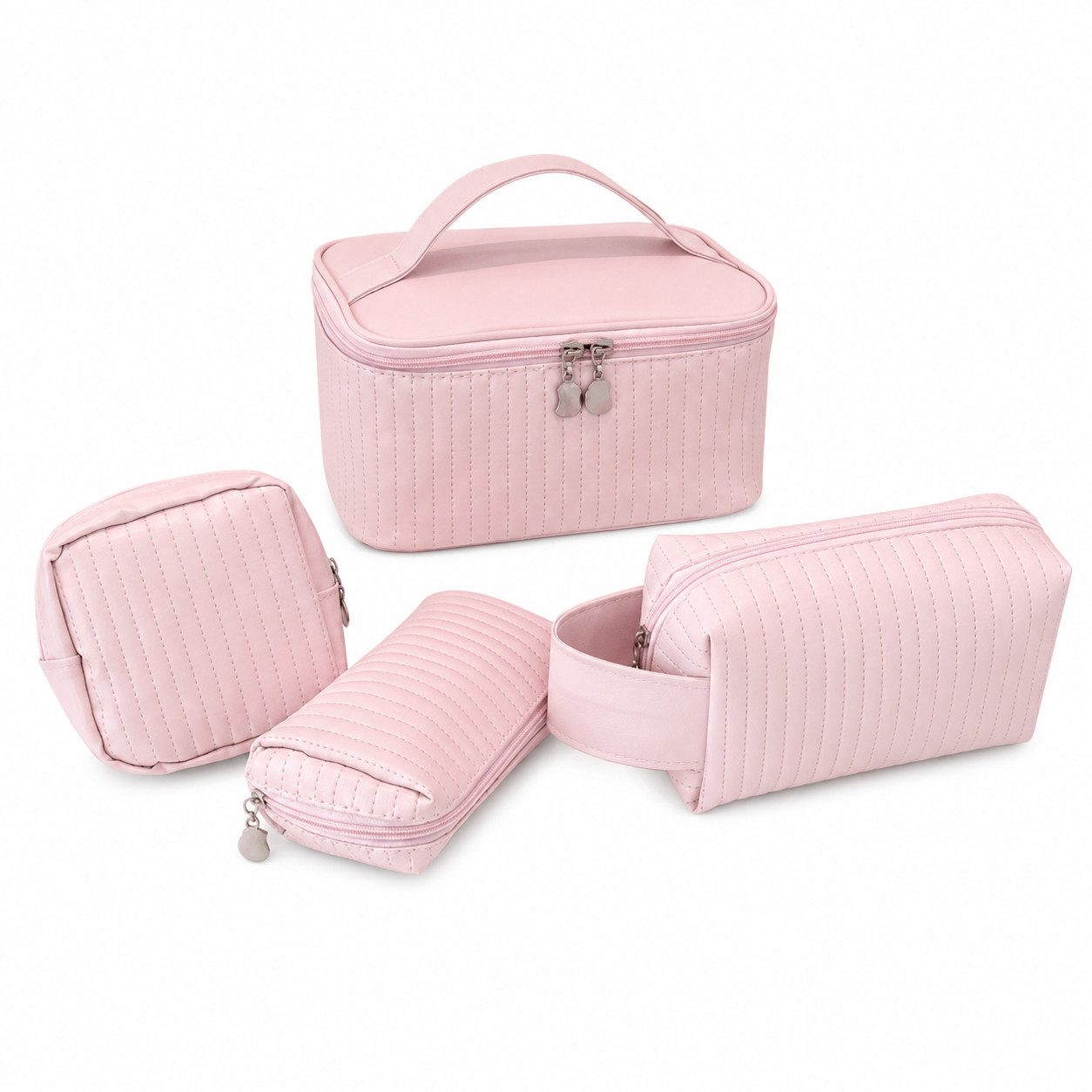 Vornix Kosmetiktasche 4-teiliges Kulturbeutel Set in Rosa (4 verschiedene GroBen Kulturbeutel fur Make-up, Pinsel & Pflegeprodukte, Reise Schminktasche mit Tragegrif fur Alltag und Urlaub)