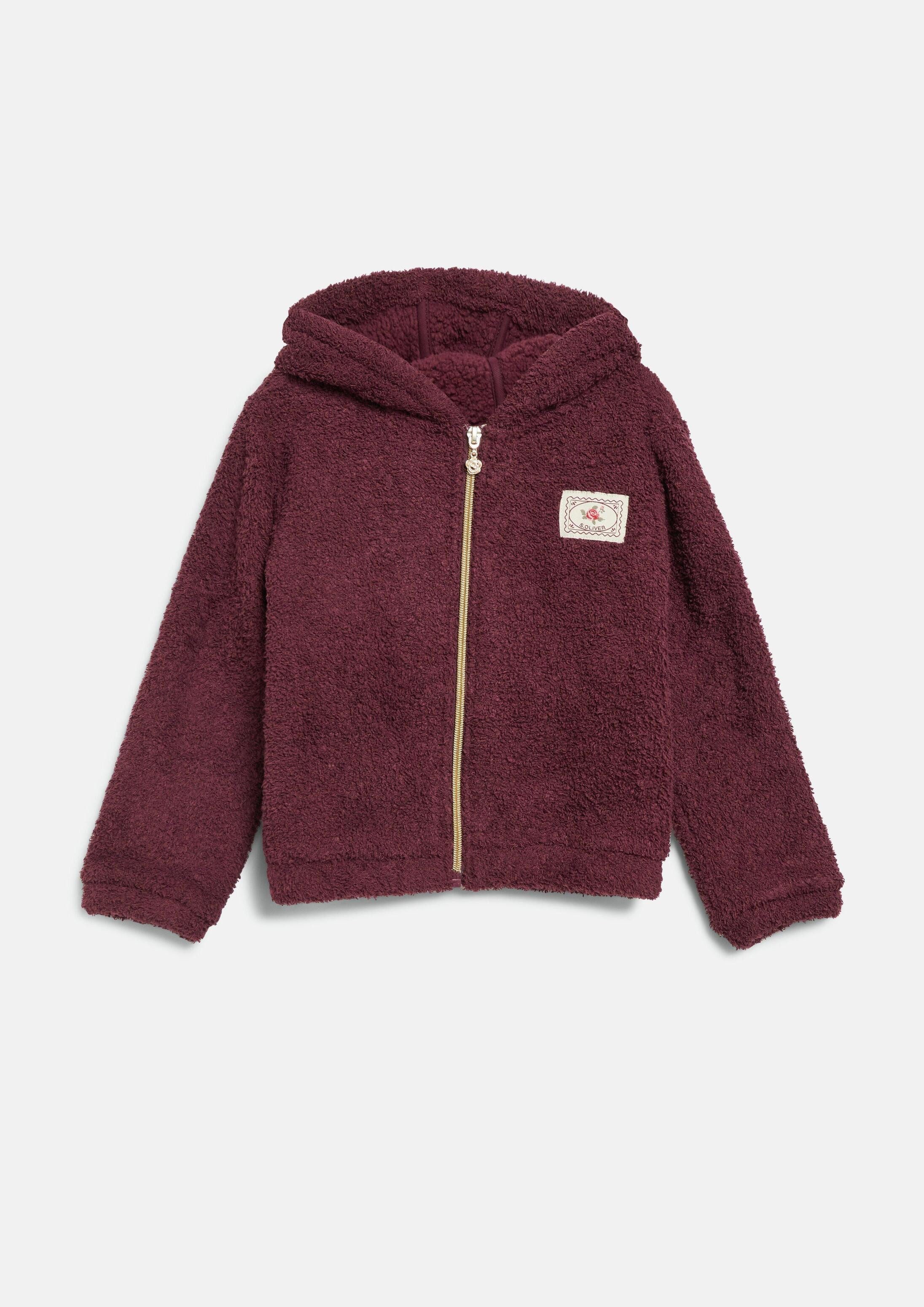 s.Oliver Funktionsjacke Sweatshirt Jacke Kapuzenjacke aus Teddyfleece mit Patch